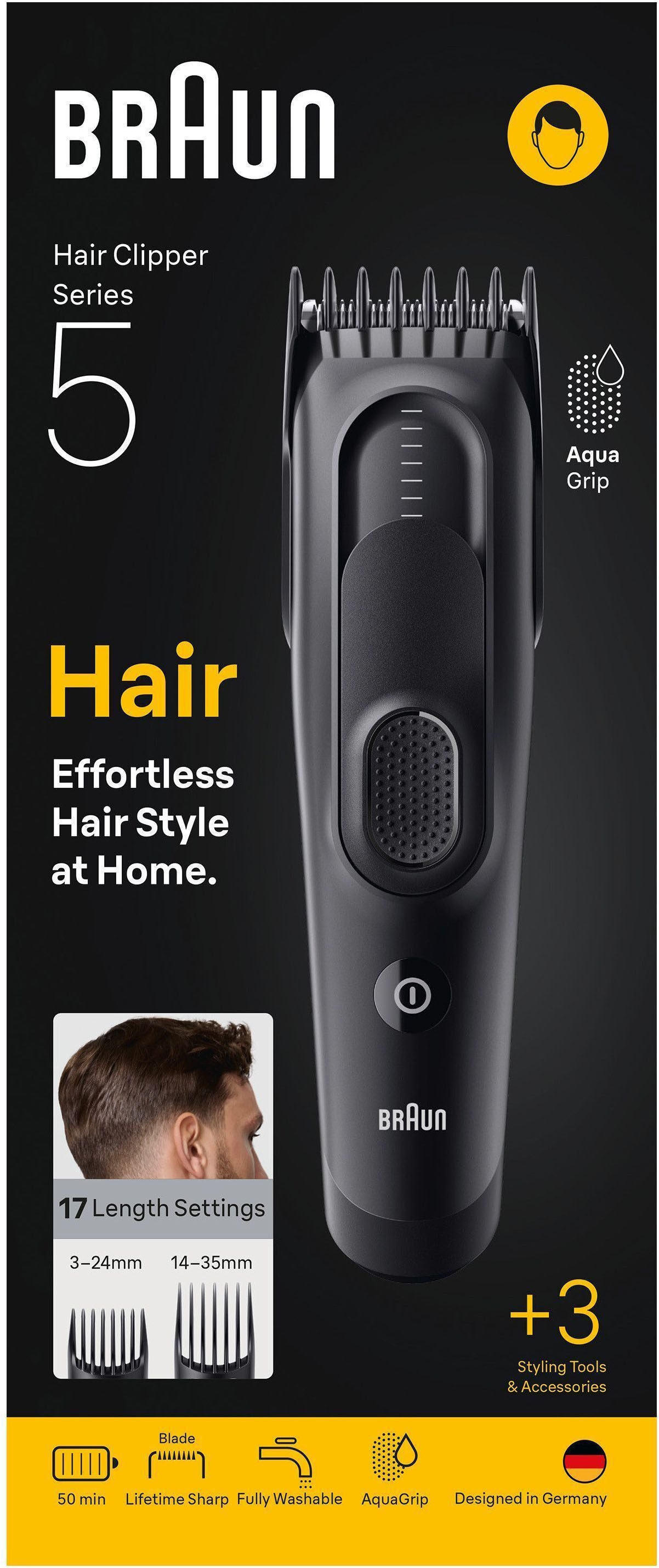 Braun Tondeuse à cheveux »Braun Series 5 HC5530« Lame tranchante à vie, 17 réglages de longueur, 50 minutes d'autonomie,