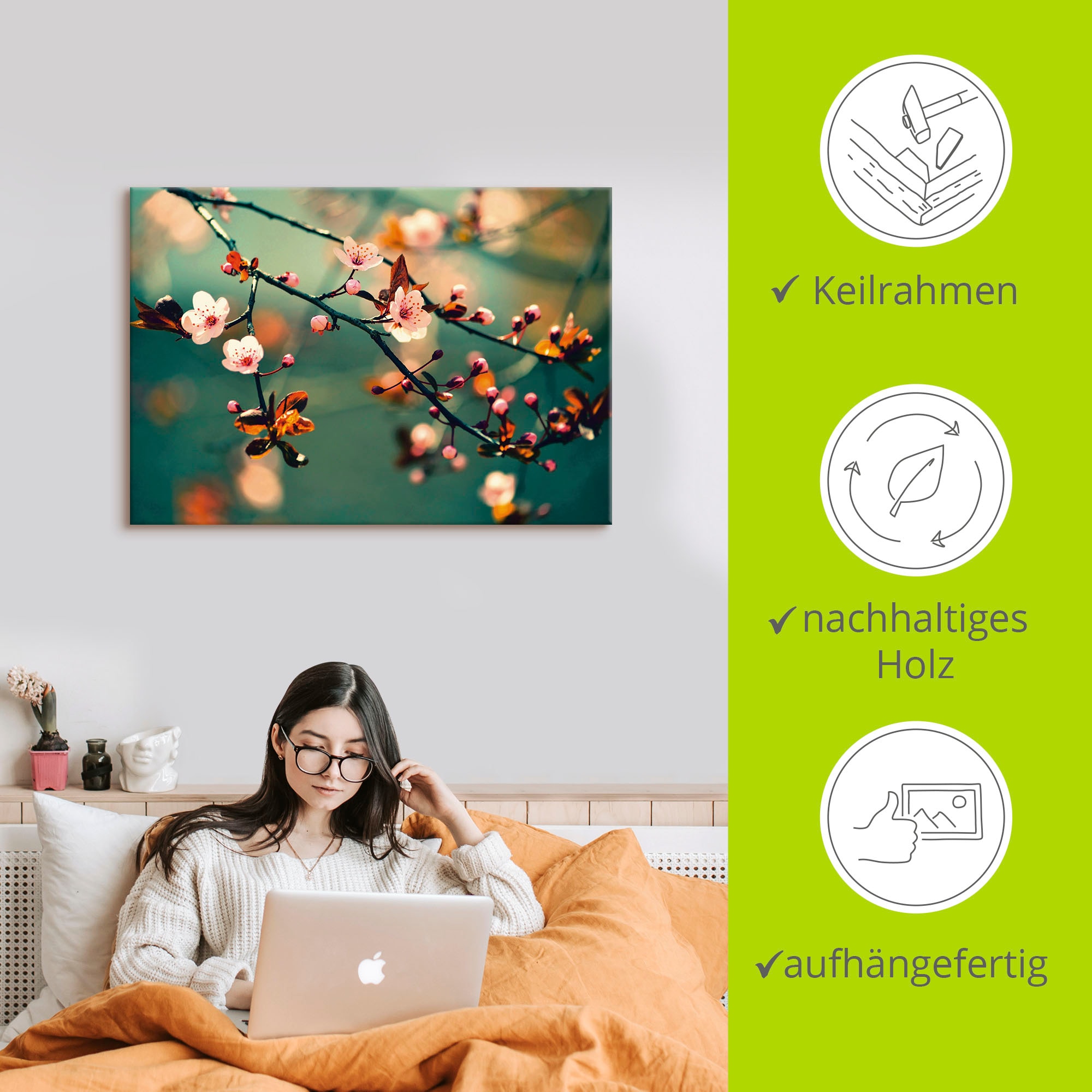 Artland Wandbild »Japanische Kirsch Sakura Blumen«, Blumen, (1 St.), als Leinwandbild, Poster in verschied. Grössen