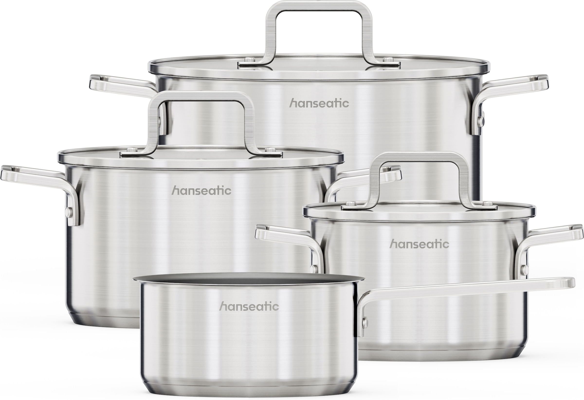 Hanseatic Topf-Set »DAILY, mit Antihaftbeschichtung« Set, Stielkasserolle 16 cm, Kochtopf 16/20/24 cm, 7 tlg. Edelstahl 18/10