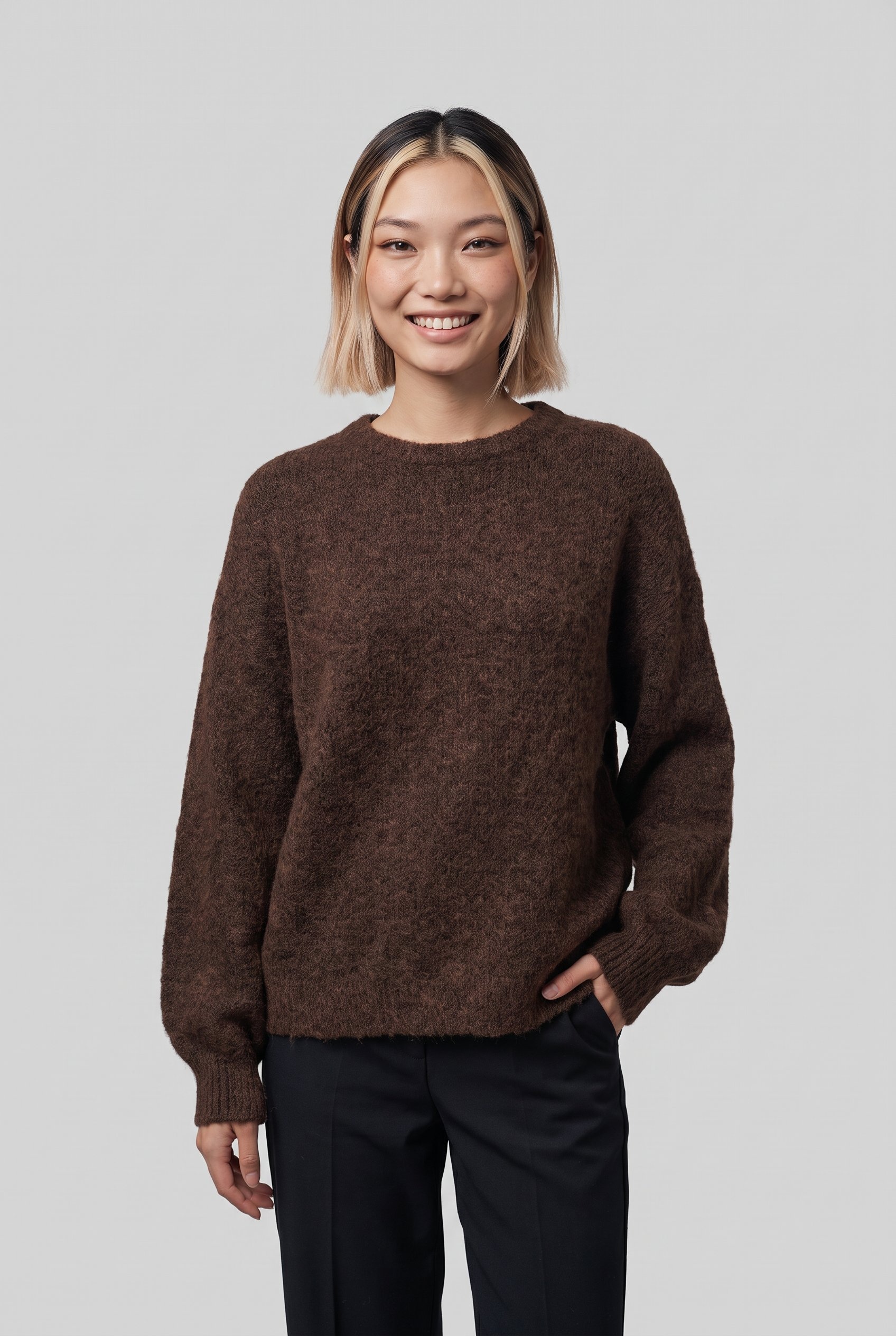 ONLY Strickpullover »ONLNELLIE LS O-NECK KNT NOOS« Materialmix, regular fit