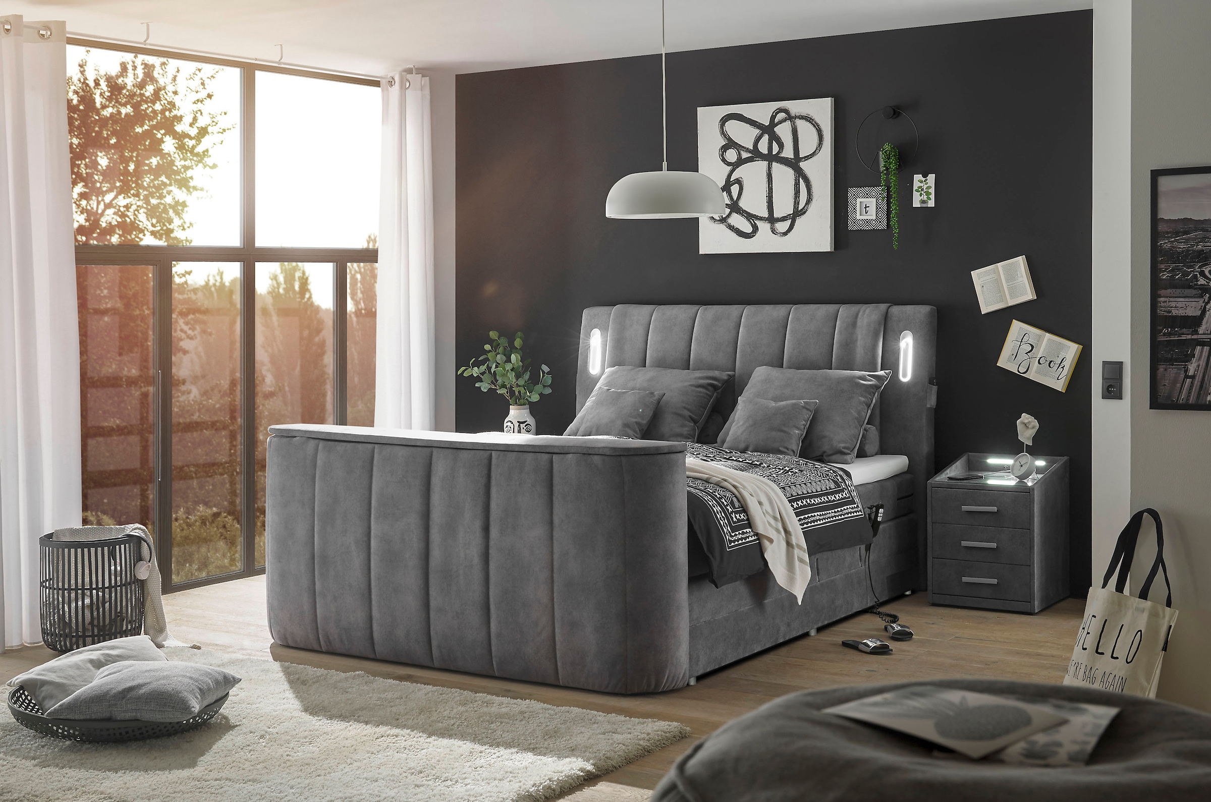ED EXCITING DESIGN Lit boxspring »Dallas« 6 cuis tlg. inkl. Topper, LED-Beleuchtung, motorisierter TV Halterung und Motor