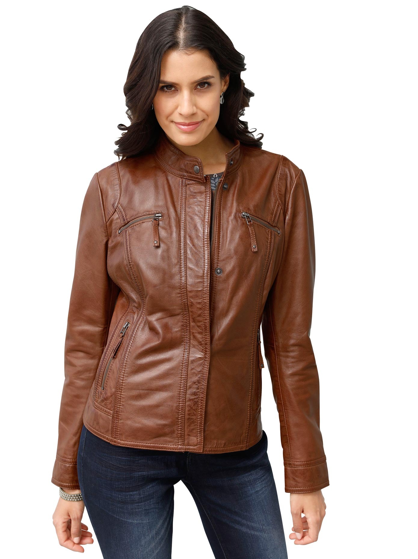 Classic Inspirationen Leder-Jacke mit Stehkragen