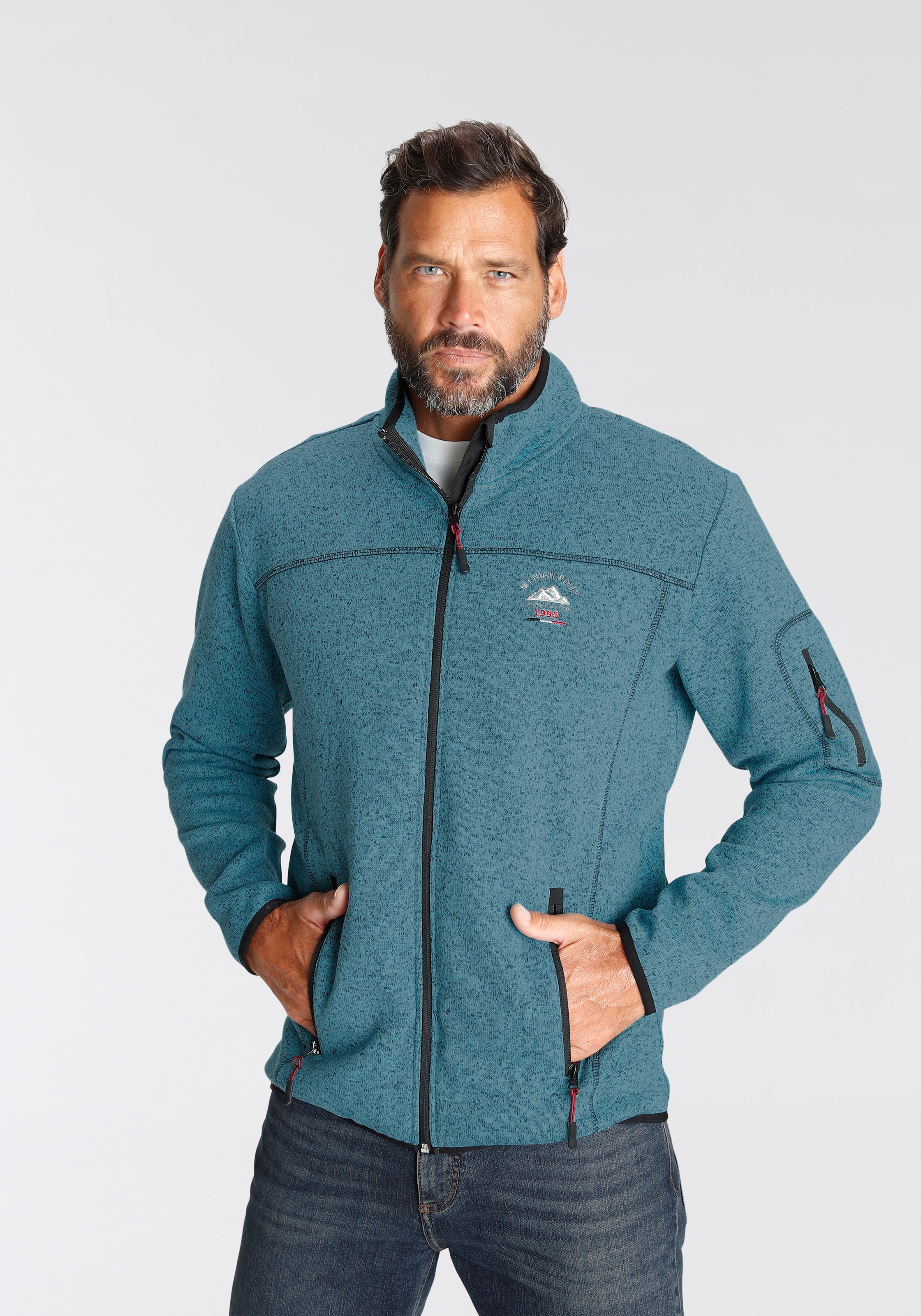 Image of Mans World Strickfleecejacke für die Übergangszeit, mit Reissverschlusstaschen, mit Stehkragen