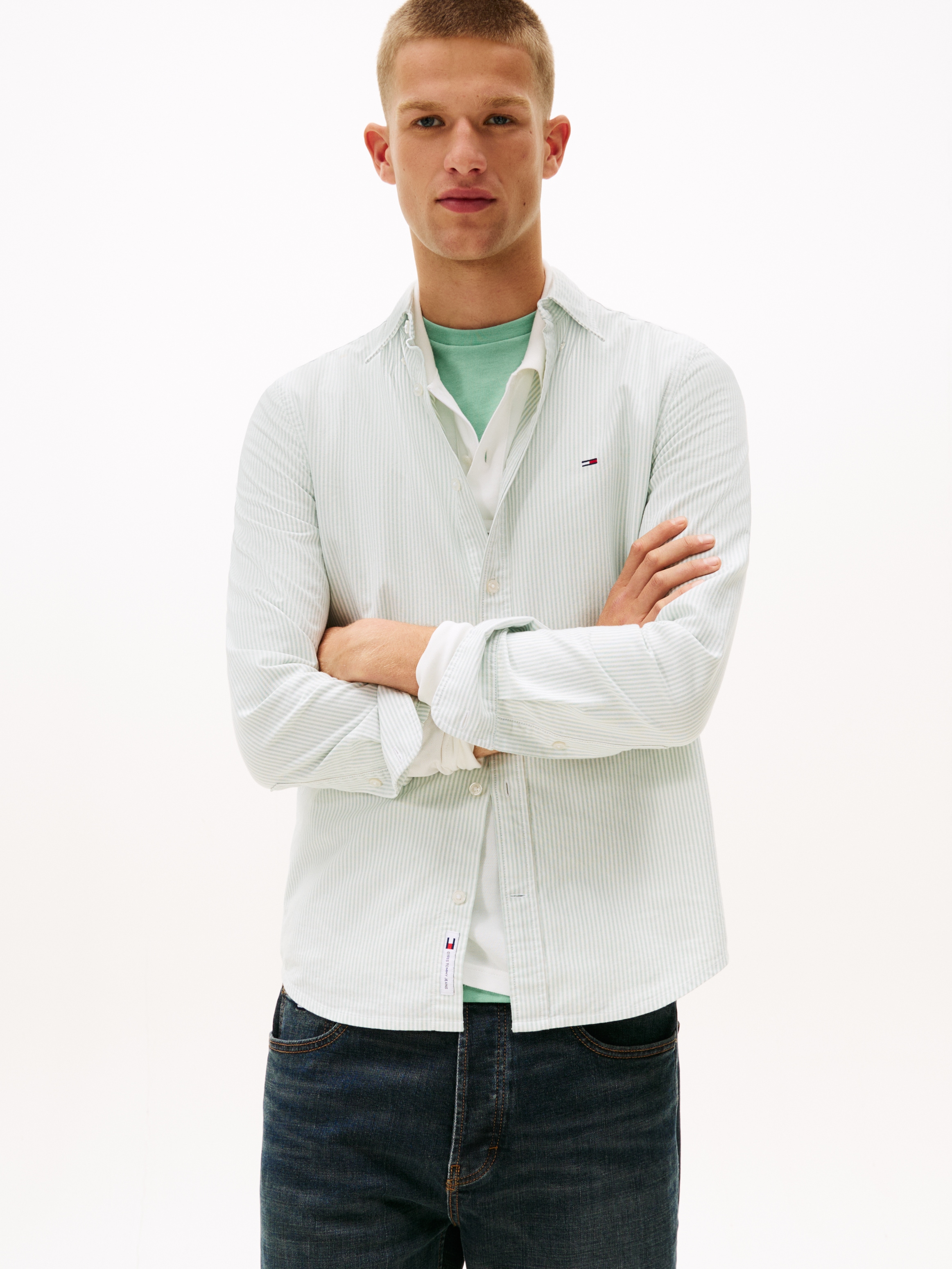 Image of Tommy Jeans Langarmhemd "TJM SLIM STRIPE OXFORD SHIRT EXT" Mit Button-Down-Kragen