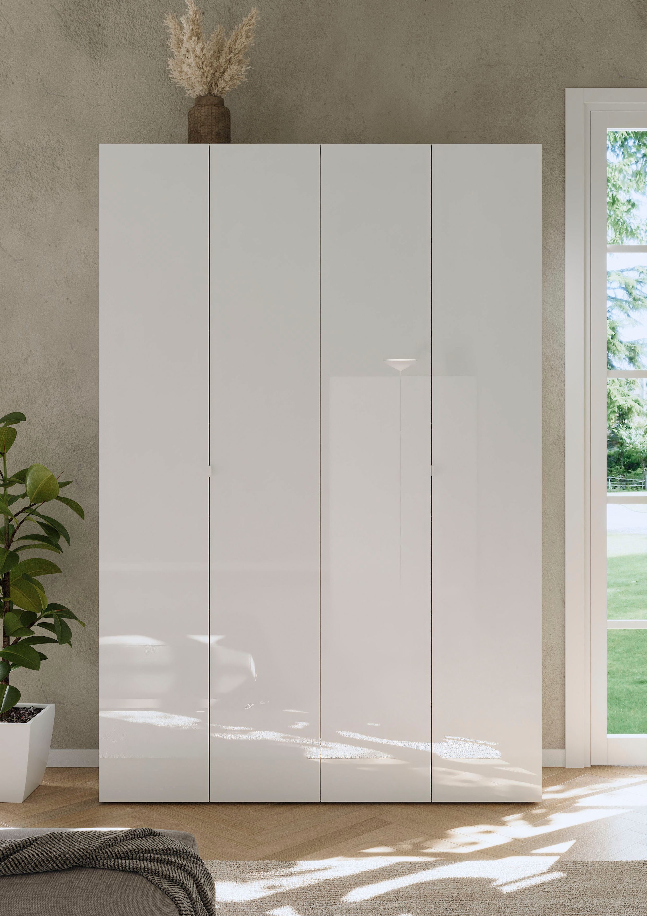 Image of GOODproduct Schuhschrank "SMILE Breite 124 cm, Höhe 184 cm, Schuhregal mit 7 Ebenen, 14 Fächer" Schuhkommode in Weiss Hochglanz Lack, 2 Metallgriffe