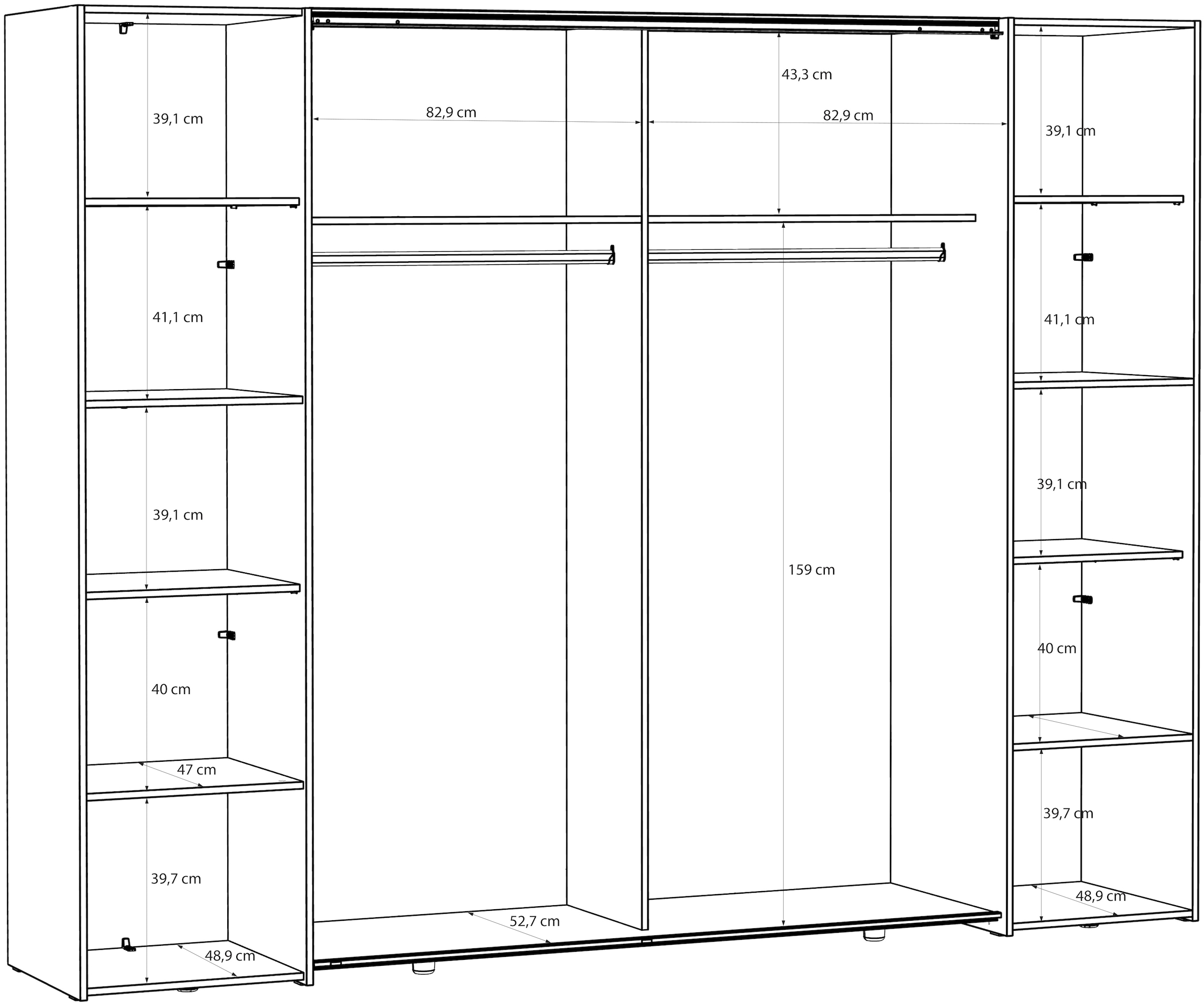 FORTE Kleiderschrank »Narago, Kombischrank, Paneele  wechselbar« B/H/T ca. 270/210/61cm,  Kombination aus Schwebetüren mit seitlichen Drehtüren, Made in Europe