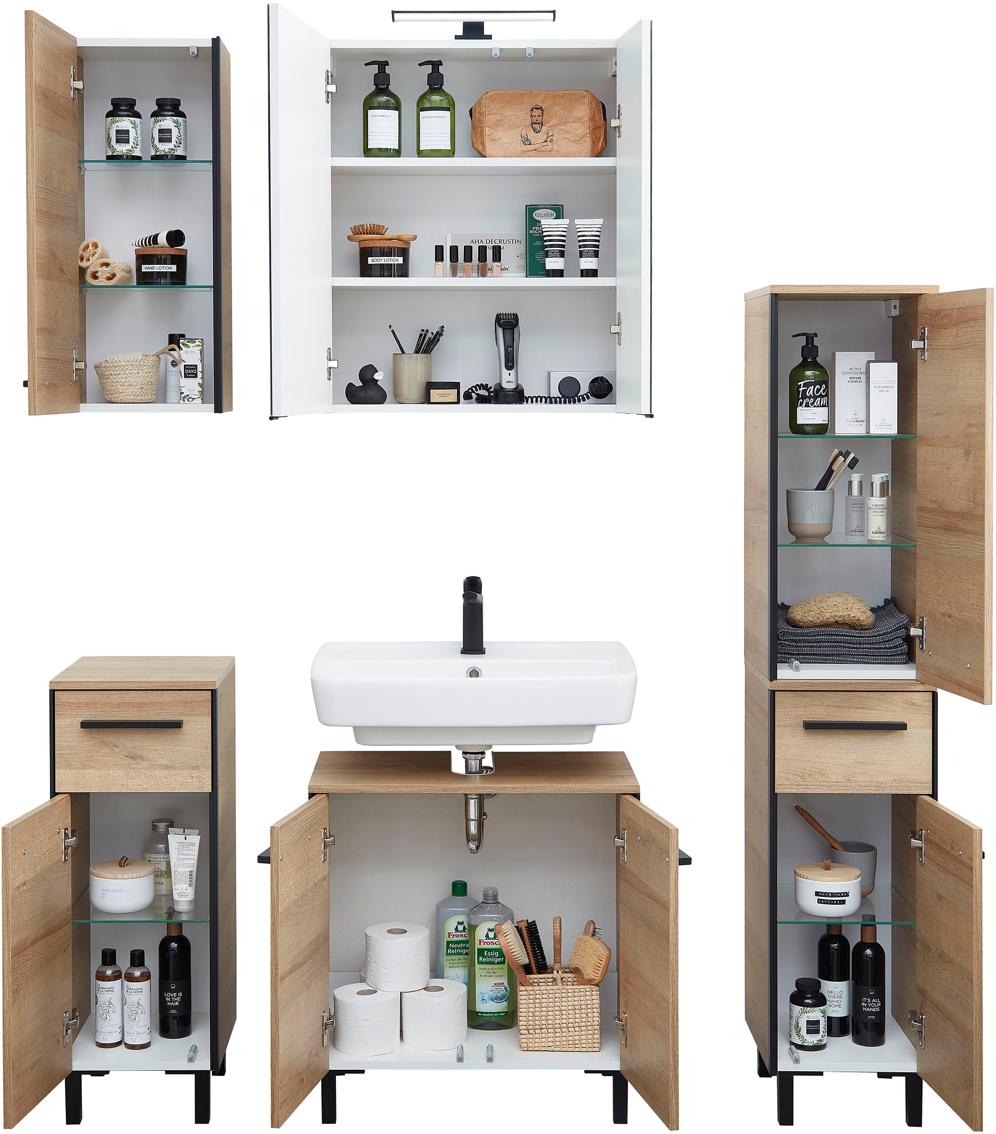 Saphir Ensemble de meubles de salle de bain »Quickset 395 5-teilig, Waschbeckenunterschrank mit LED-Spiegelschrank« 5 cuis tlg.