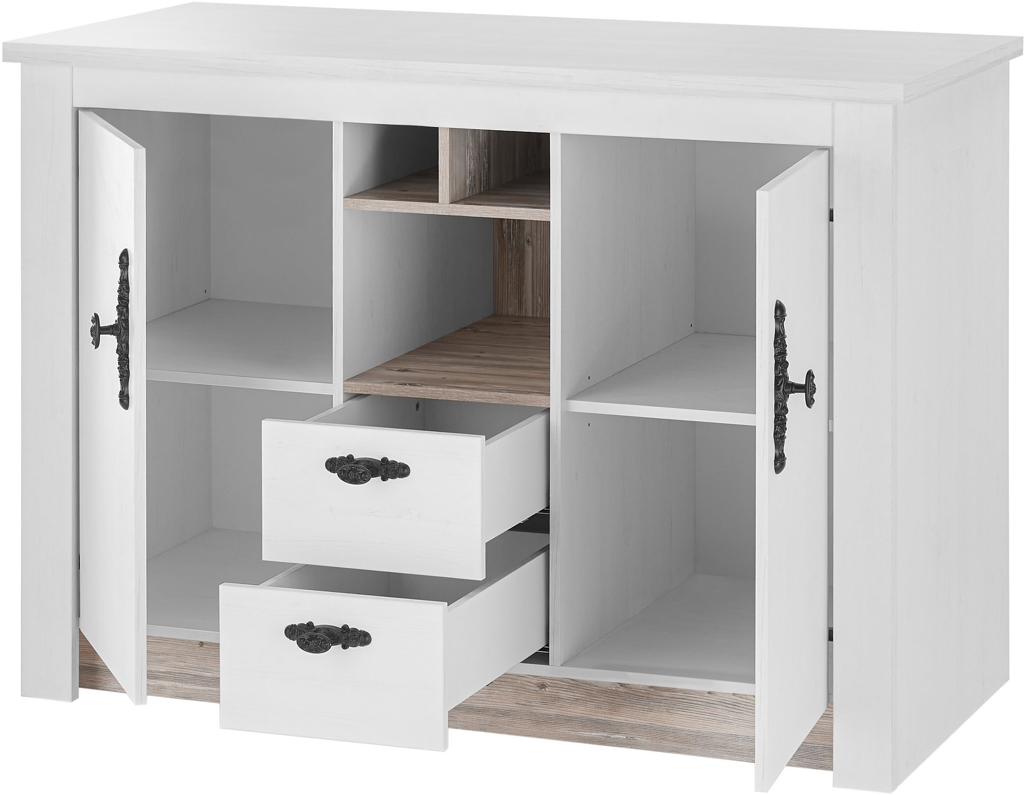 Home affaire Spülenschrank »Florenz, Küchenunterschrank in Pinie Weiss, Unterschrank«, mit verschnörkeltem Metallgriff, im Landhausstil, Arbeitshöhe 92 cm
