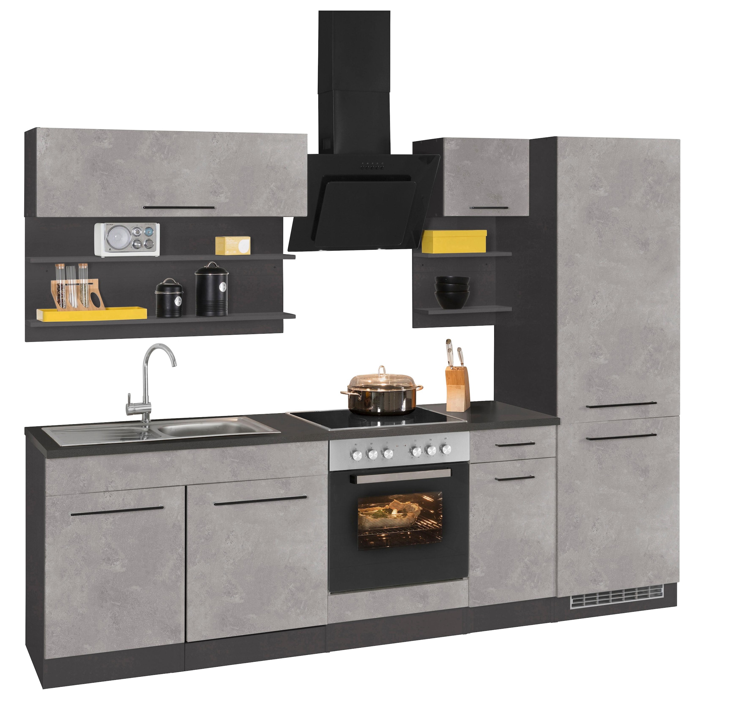 HELD MÖBEL Küchenzeile »Tulsa«, ohne E-Geräte, Breite 270 cm, schwarze Metallgriffe, MDF Fronten