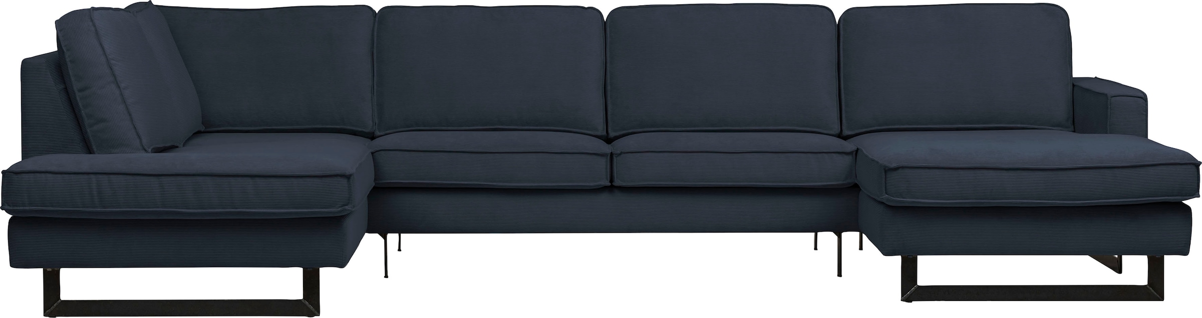 Places of Style Wohnlandschaft »Pinto, 350 cm, U-Form, XXL, mit Ottomanen«, Cord, Chenille, Lederoptik, mit Keder, Metallfüsse, Wellenunterfederung