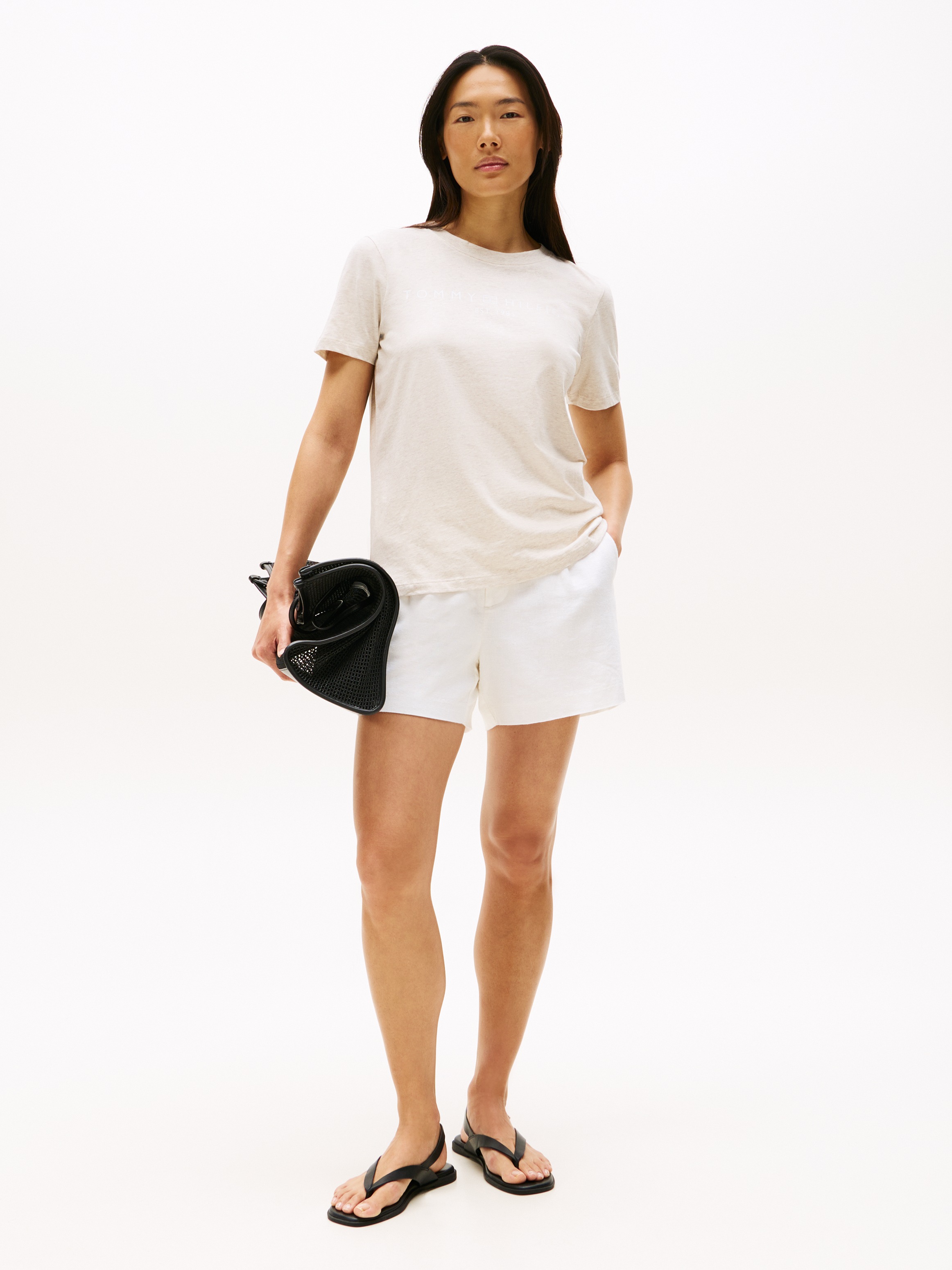 Tommy Hilfiger T-shirt à manches courtes »REG CORP LOGO C-NK mit Logoschriftzug und Stickerei« Baumwolle