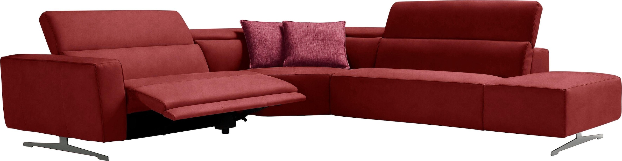 Egoitaliano Ecksofa »Stefanie-e, Designsofa der Extraklasse, bequem mit hohem Sitzkomfort« mit Relaxfunktion und verstellbaren Kopfteilelementen