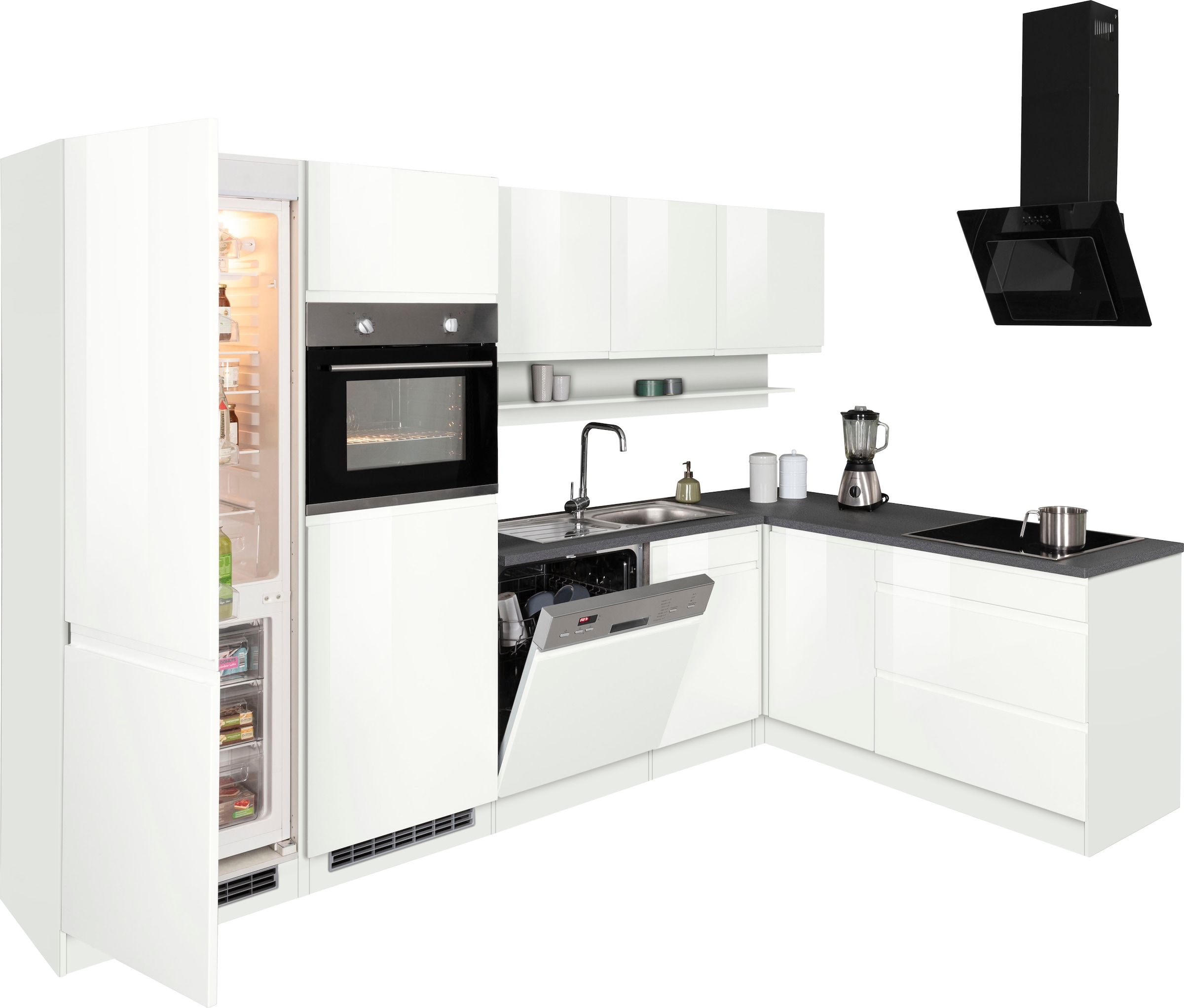 KOCHSTATION Winkelküche »KS-Virginia,neu in verbesserter Ausführung« Arbeitsplatte 38 mm stark, Stauraum, Softclose,  Stellbreite 290/180 cm, Soft-Close, ohne E-Geräte