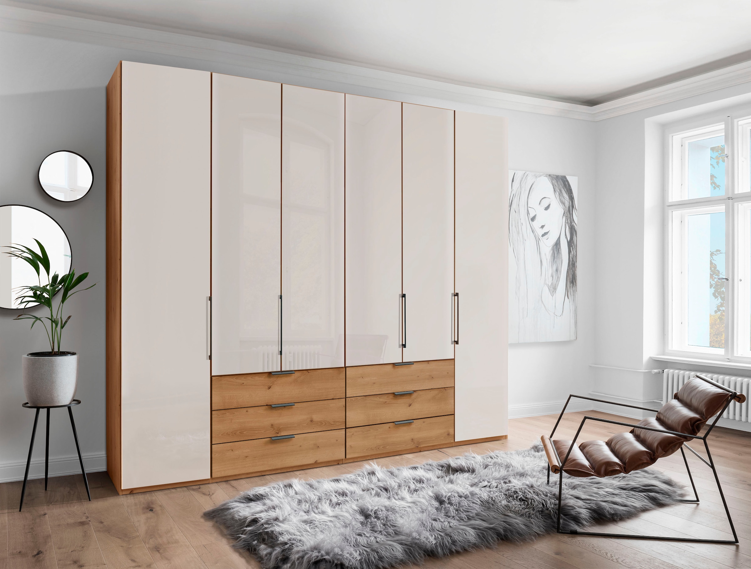 WIEMANN Falttürenschrank »Monaco« Teil-Glasfront sowie hochwertige Beschläge inkl. Schubladendämpfung