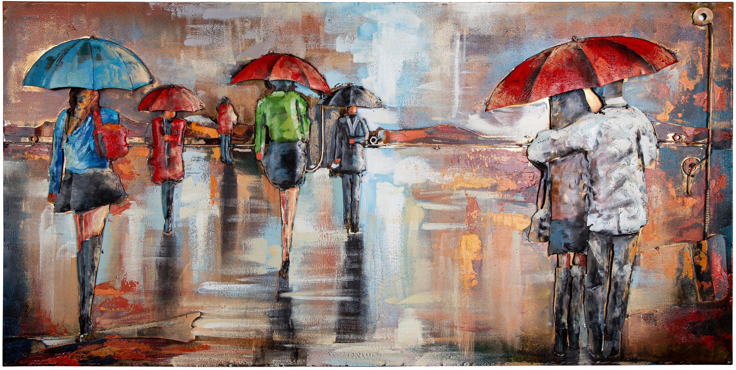 Image of Spiegelprofi GmbH Metallbild »BRUNA«, Rain, (1 St.), Fussgänger mit bunten Regenschirmen im Regen bei Ackermann Versand Schweiz