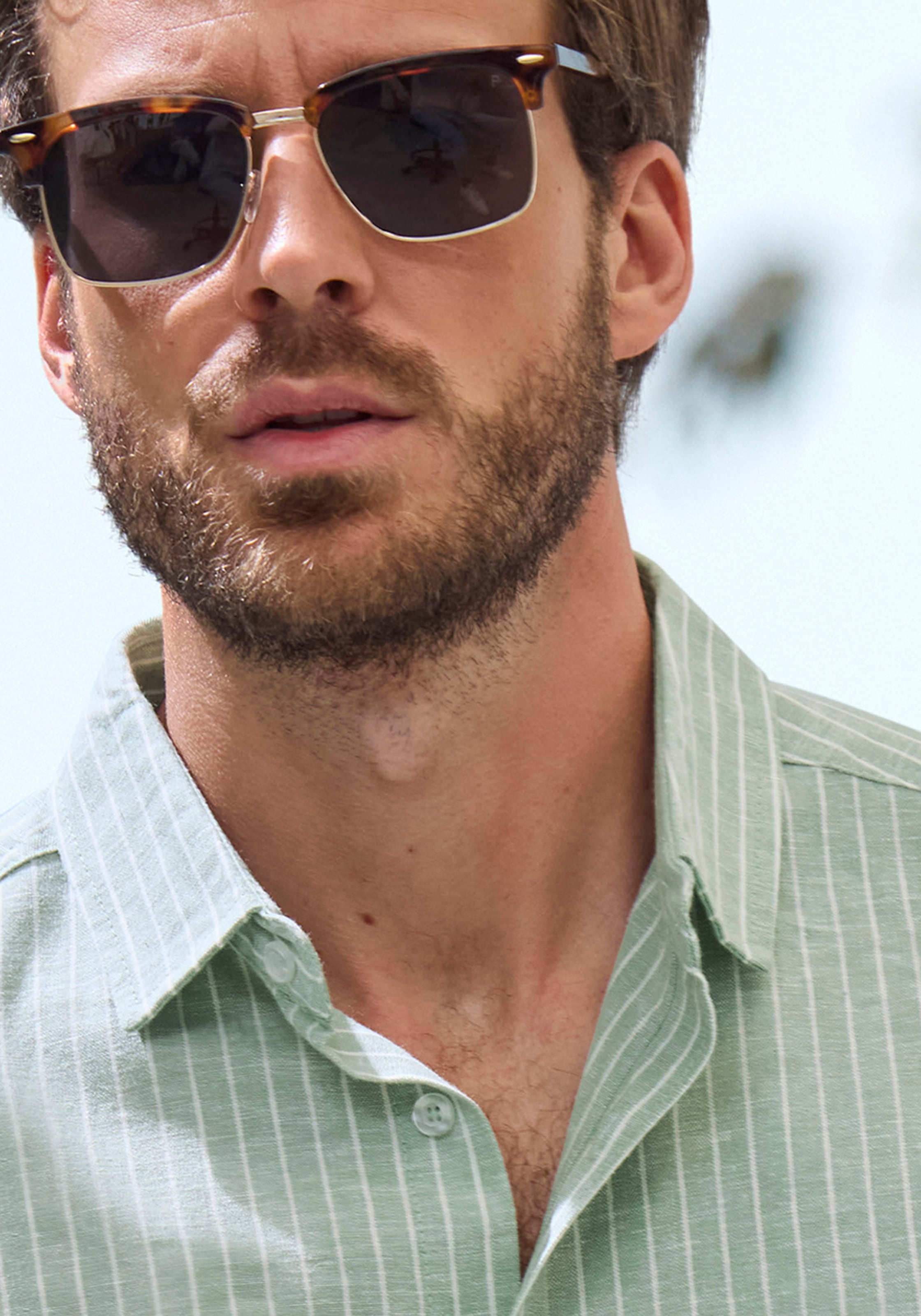 John Devin Langarmhemd »in Leinenoptik,«, Streifenhemd aus reiner Baumwolle, regular-fit
