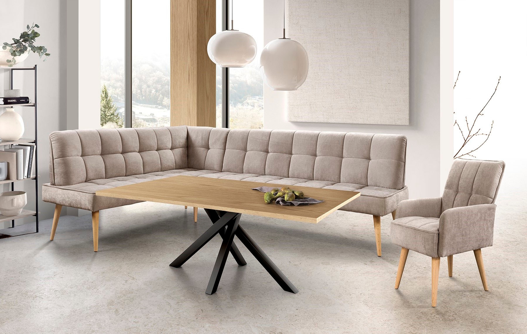 exxpo - sofa fashion Eckbank »Latte« moderne Sitz- und Rückensteppung, bequem und elegant, hoher Holzfuss