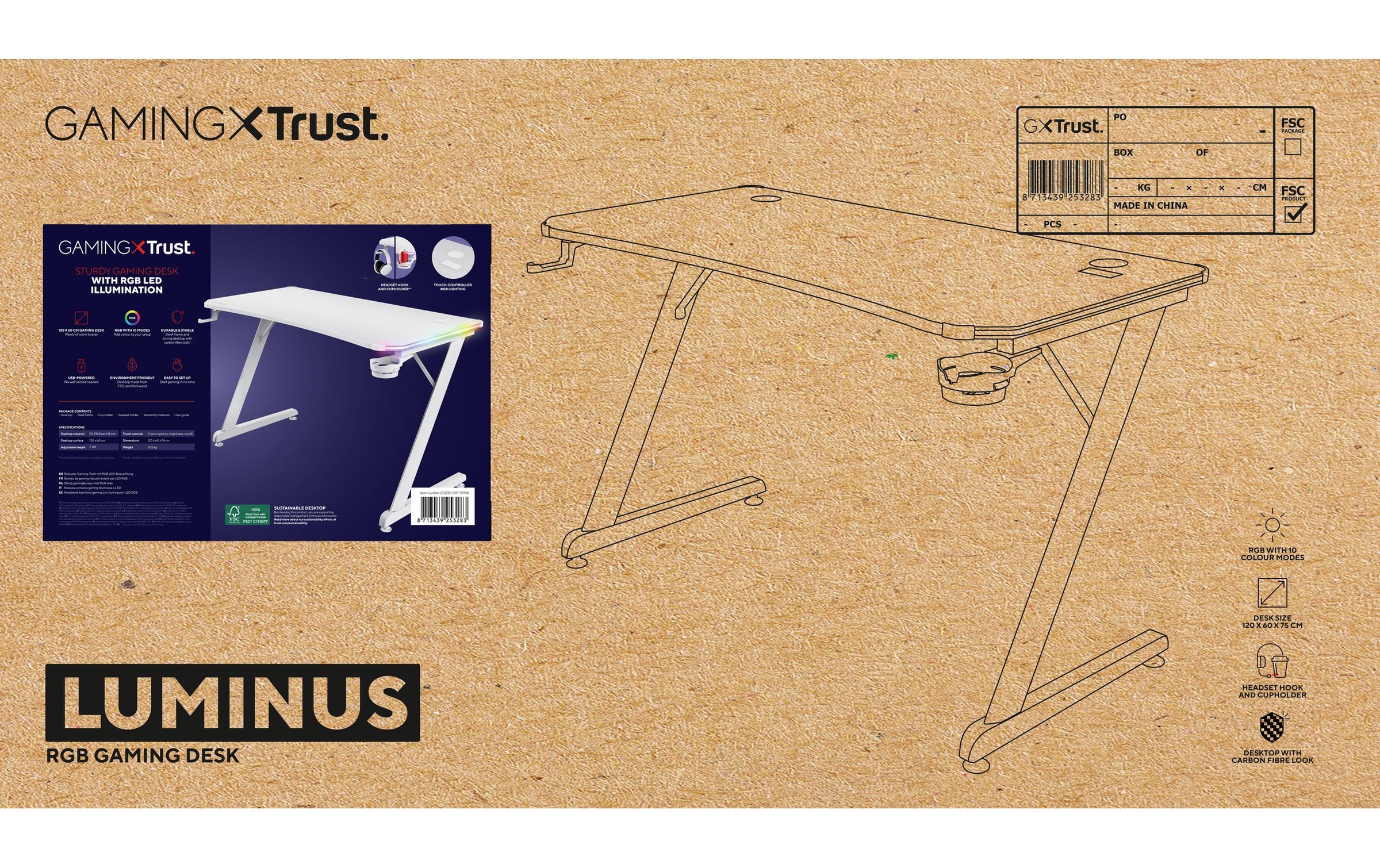 Trust Gamingtisch »GXT 709W Luminus RGB«