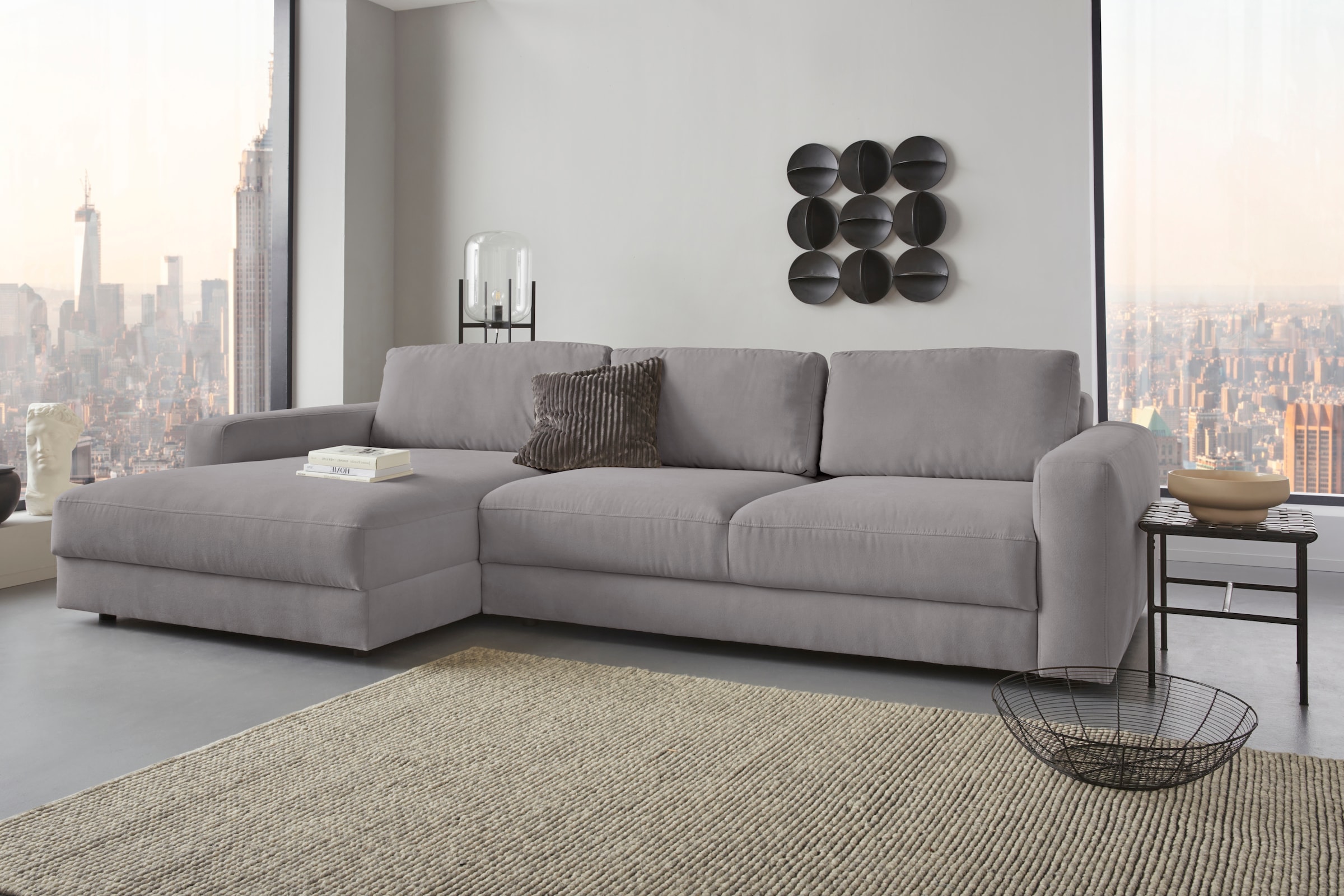 Home affaire Ecksofa »Bloomfield, elegant, viel Platz, Mega Couch, Breite 303cm, L-Form« extra tiefe Sitzfläche, wahlweise mit Sitztiefenverstellung