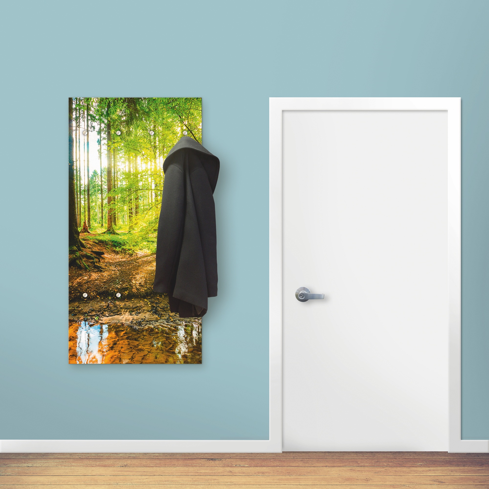 Image of Artland Garderobenleiste »Wald mit Bach«, platzsparende Wandgarderobe aus Holz mit 6 Haken, geeignet für kleinen, schmalen Flur, Flurgarderobe bei Ackermann Versand Schweiz