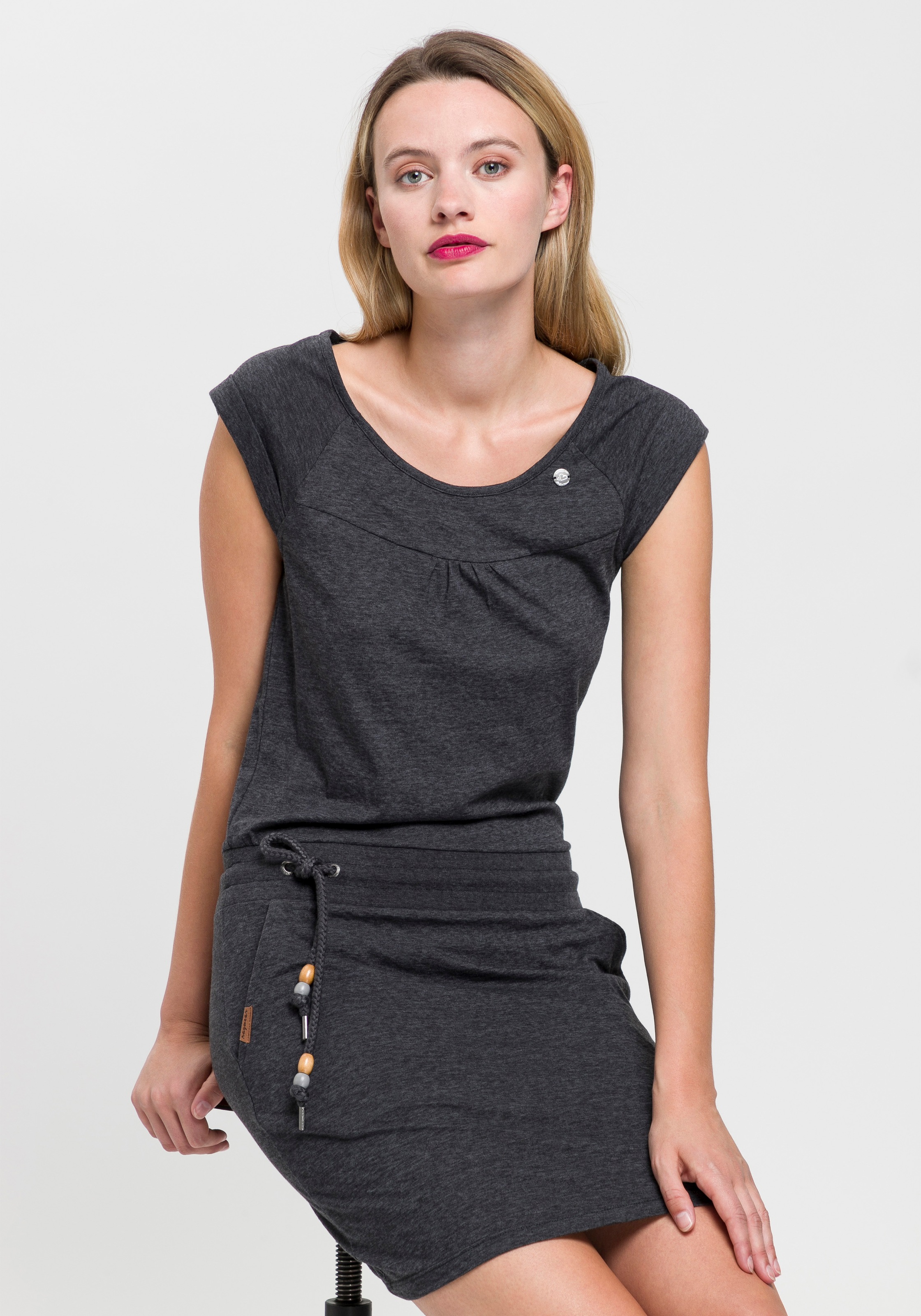 Image of Ragwear Jerseykleid "PENELOPE UNI O" Eingrifftaschen mit Kordelzug und kontrastfarbigem Zierperlen-Besatz