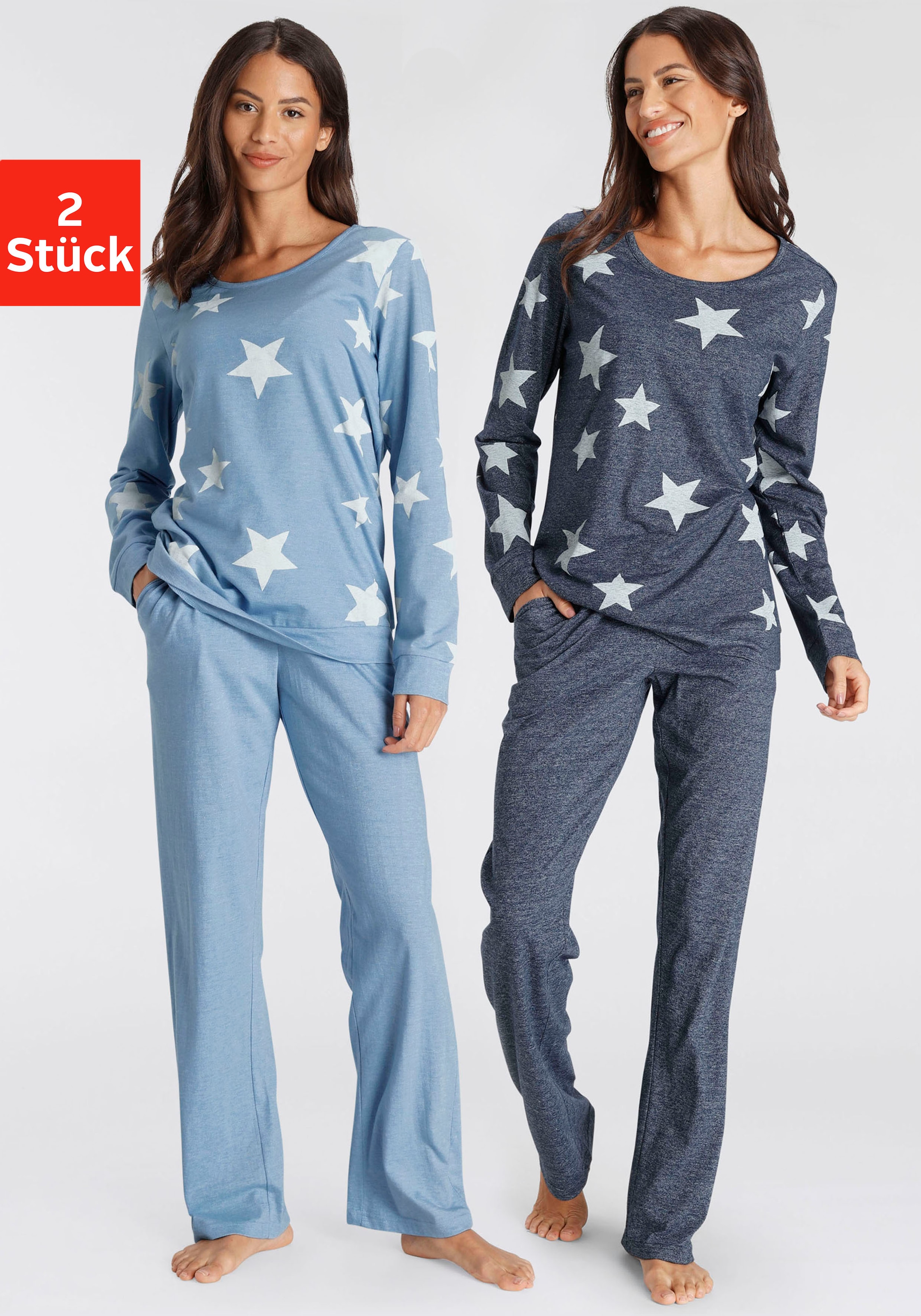 Image of Vivance Dreams Pyjama Packung, 2 Stück, 4 tlg. in melierter Optik mit Sternen