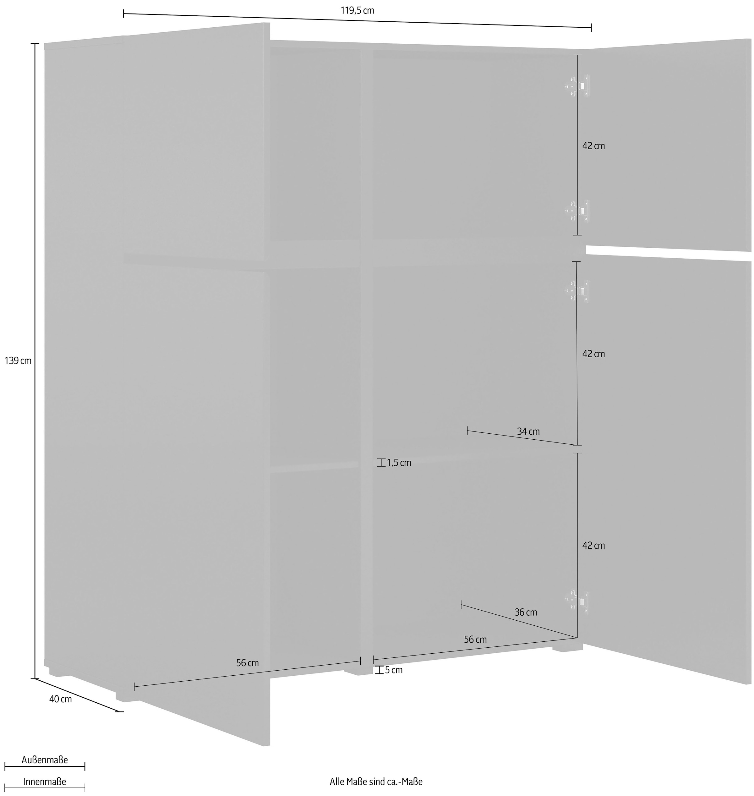 GOODproduct Highboard »Cross, moderne grifflose Hochkommode mit 4 Türen,Türkommode« Hochschrank, Höhe 139 cm mit viel Stauraum, Einlegeböden verstellbar