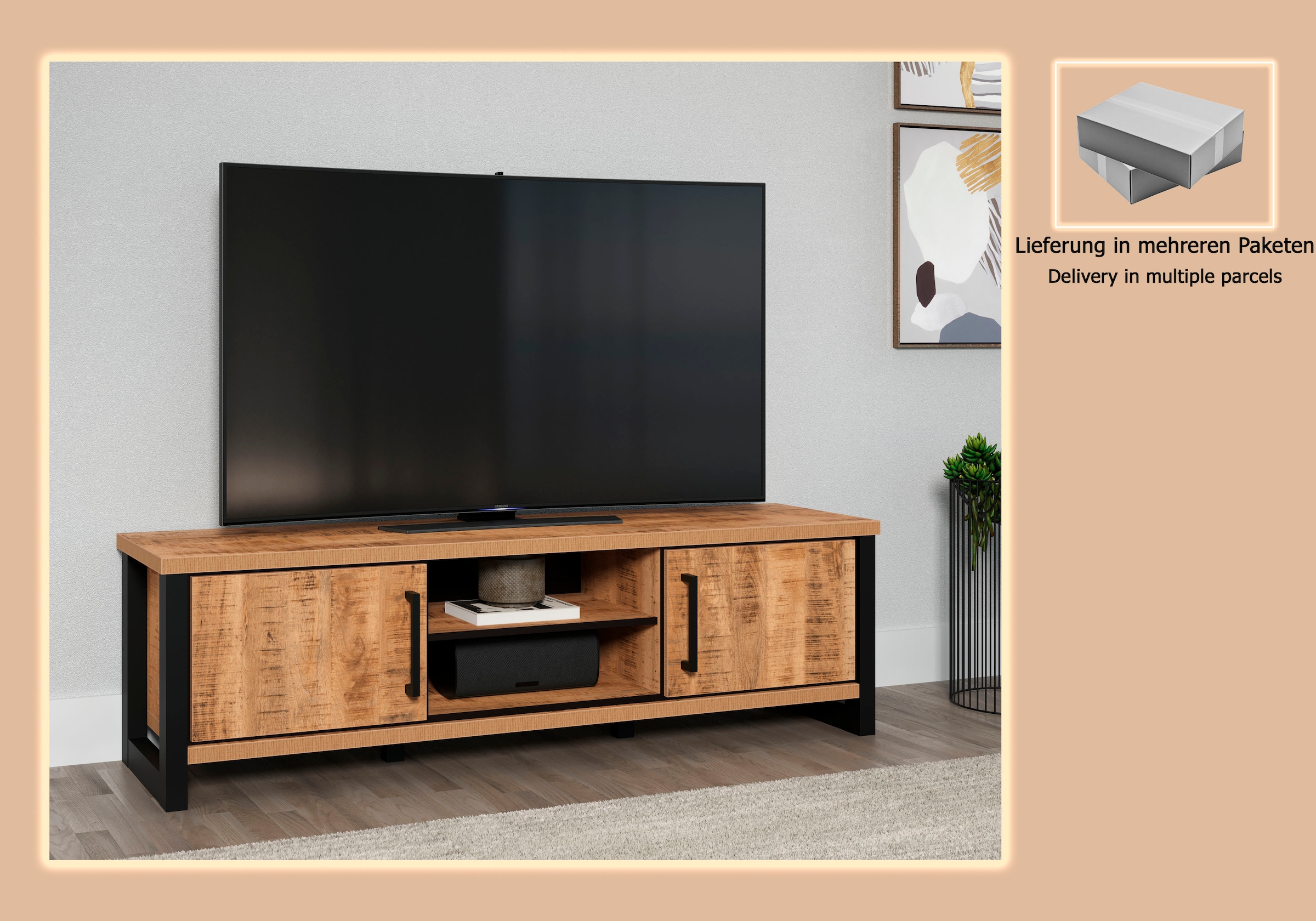 Home affaire Lowboard »Elda« 1 Stk. tlg. TV Lowboard mit 2 Türen und 2 offenen Fächern – (B/T/H) 166/45/50 cm