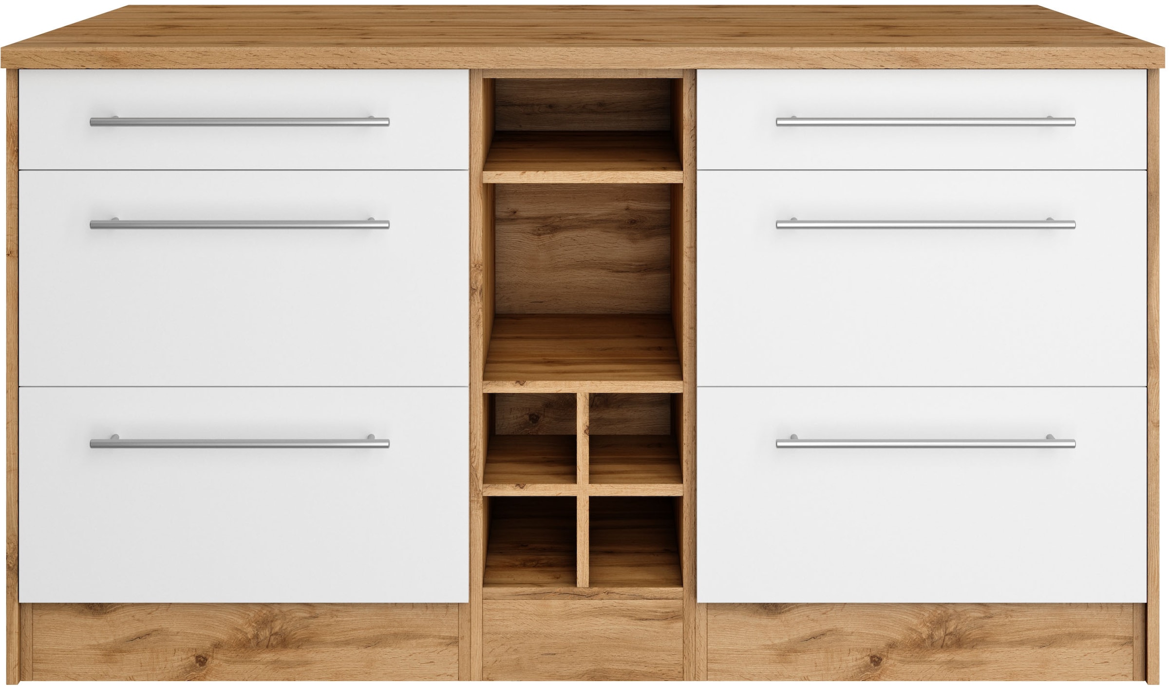 KOCHSTATION Kücheninsel »KS-Wien« Breite 153 cm, MDF-Fronten, Flaschenregal