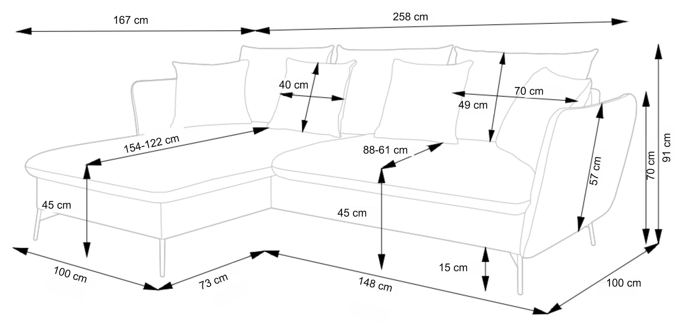 andas Ecksofa »MERLE, 258 cm, L-Form, traumhafter Cord,« mit Bettfunktion und Bettkasten, Liegefläche 224 x 139
