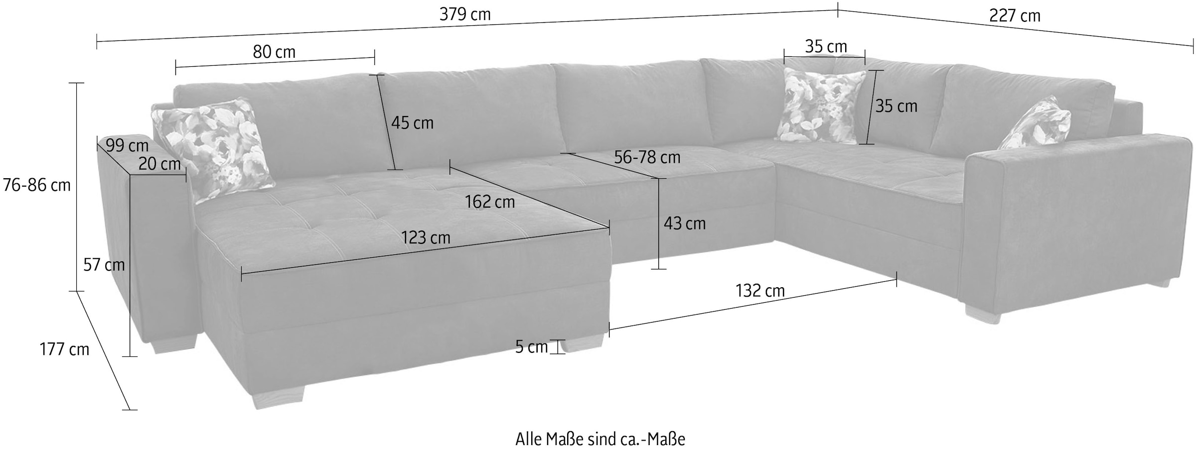 Jockenhöfer Gruppe Paysage de salon »Brixen U-Form« Bettfunktion, Bettkasten, Ottomane ist links oder rechts montierbar