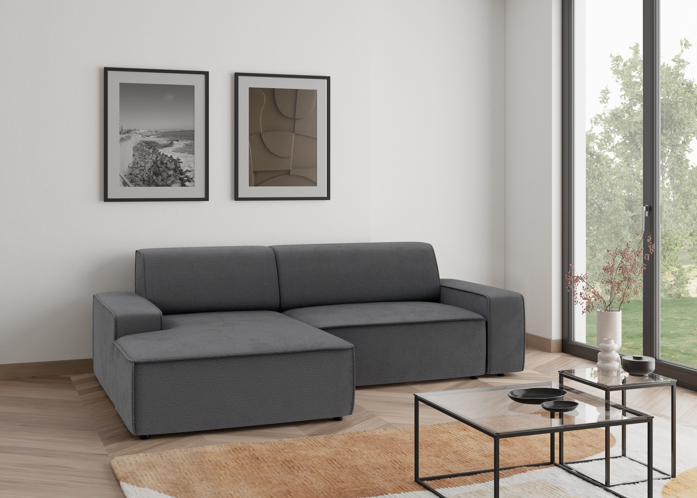 Image of TRENDMANUFAKTUR Ecksofa "Graz, wahlweise mit Sitzvorschub und Bettkasten, L-Form, Breite 246 cm" in Cord-, haustierfreundlichem LEO Struktur- oder LUMOS-3D-Bezug