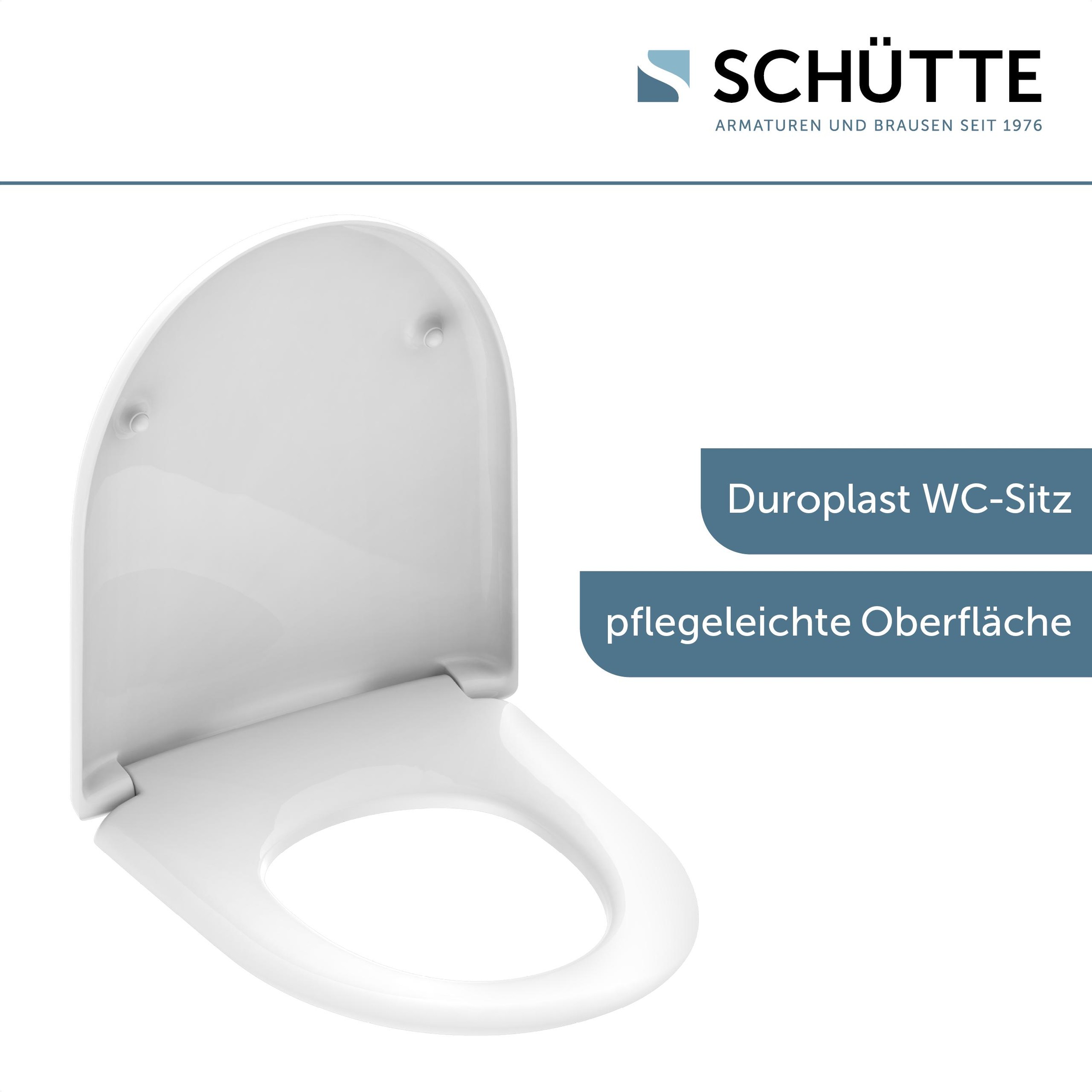 Schütte WC-Sitz »Duroplast, WHITE D-Form PRO« WC-Sitz, Befestigungsmaterial, Montageanleitung,  mit Absenkautomatik und Schnellverschluss