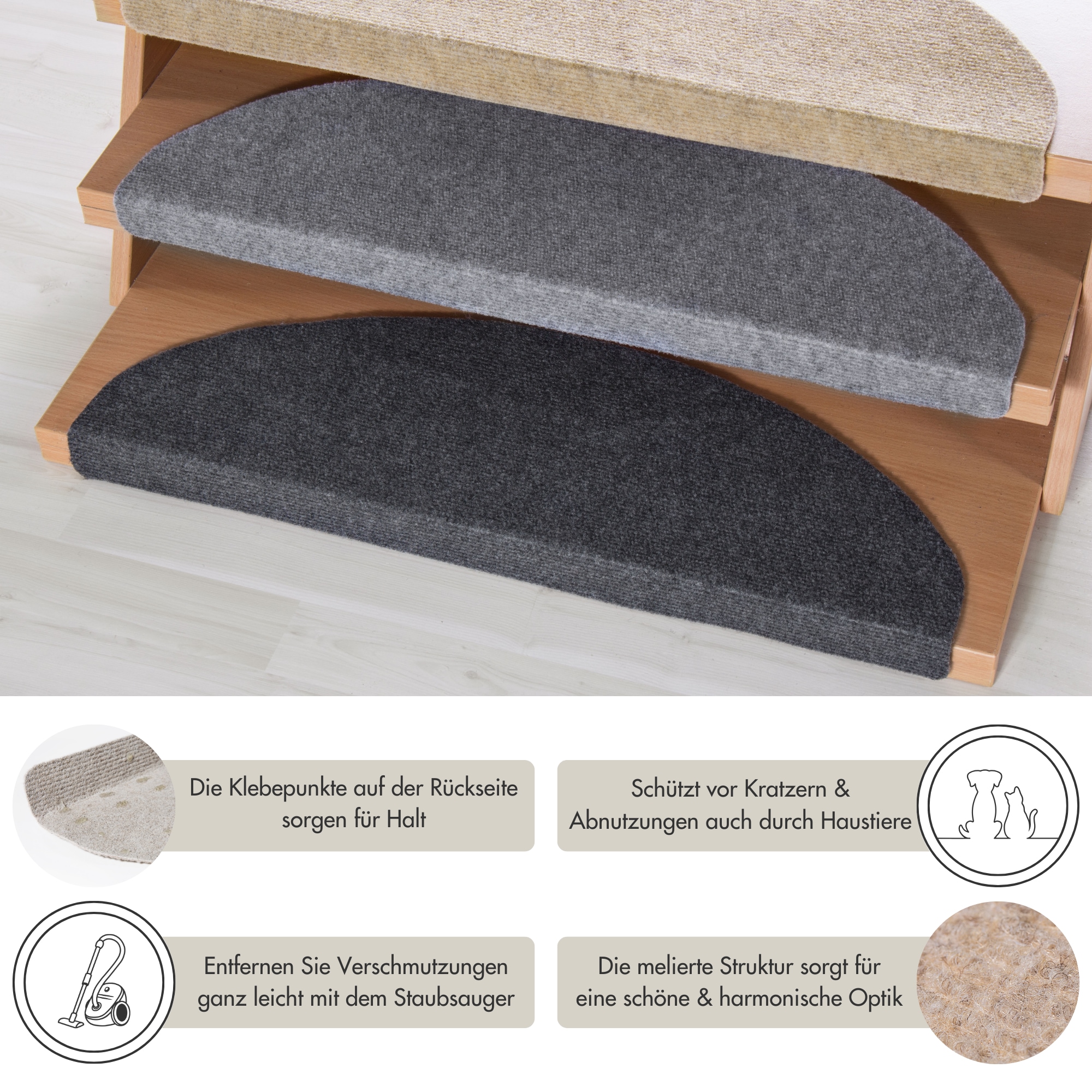 Andiamo Tapis de marche »Paris, Made in Poland« Demi-rond 2 mm Höhe selbstklebend, 15 Stück in einem Set