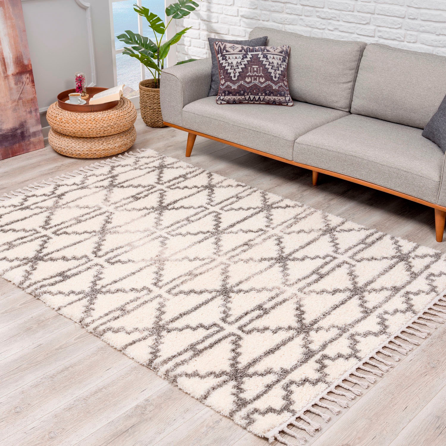 Image of Carpet City Hochflor-Teppich "Pulpy 530" rechteckig 30 mm Höhe besonders weich, mit Fransen, Geo-Muster