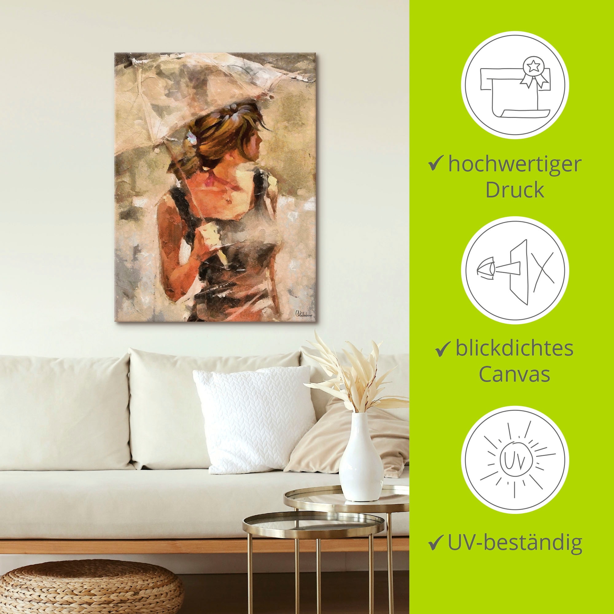 Artland Tableau sur toile »Lady mit Regenschirm« 1 cuis tlg. auf Holzrahmen gespannt