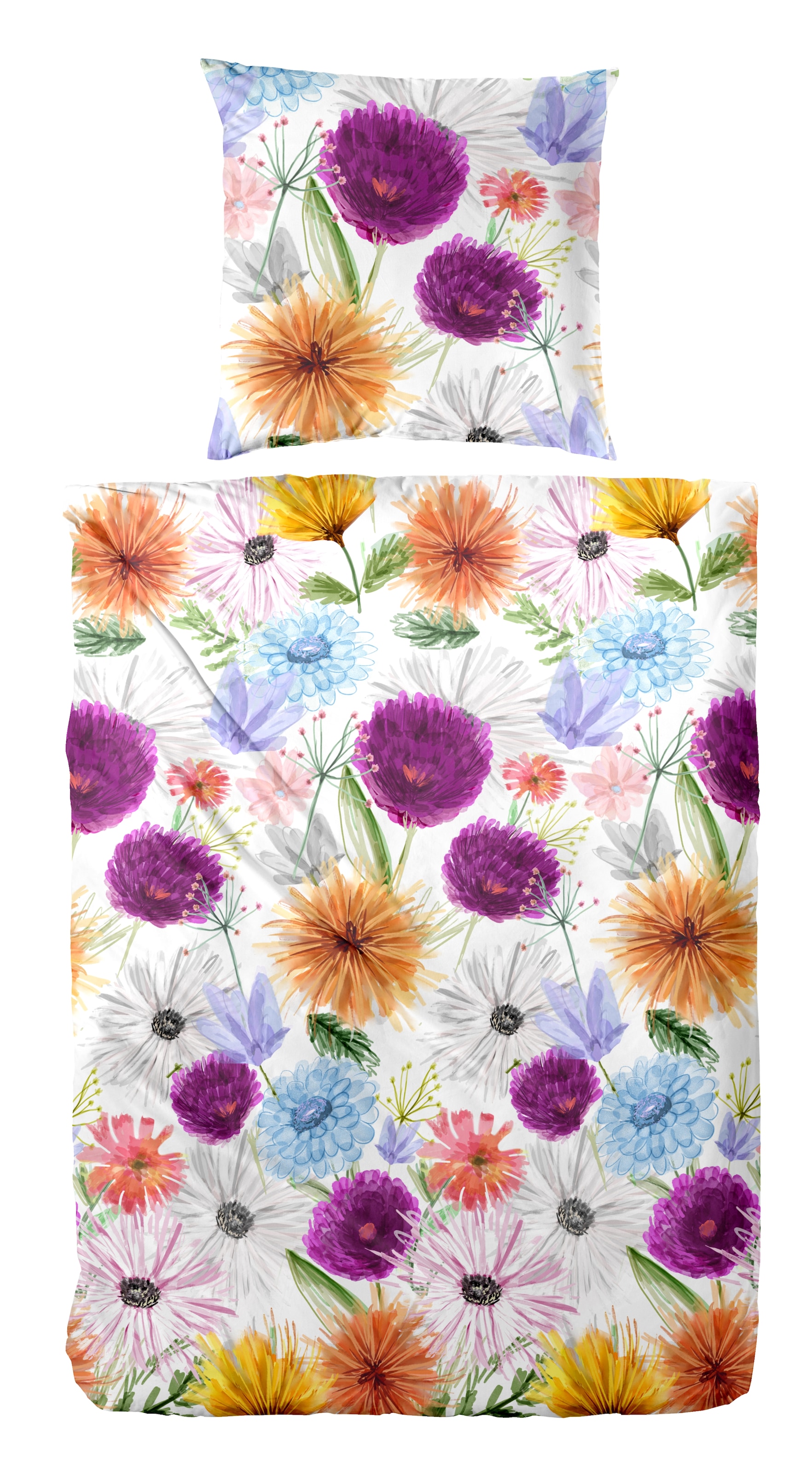 Primera Bettwäsche »Mako-Satin-Bettwäsche Summer Time« 2 Stk. mit bunten Blumen