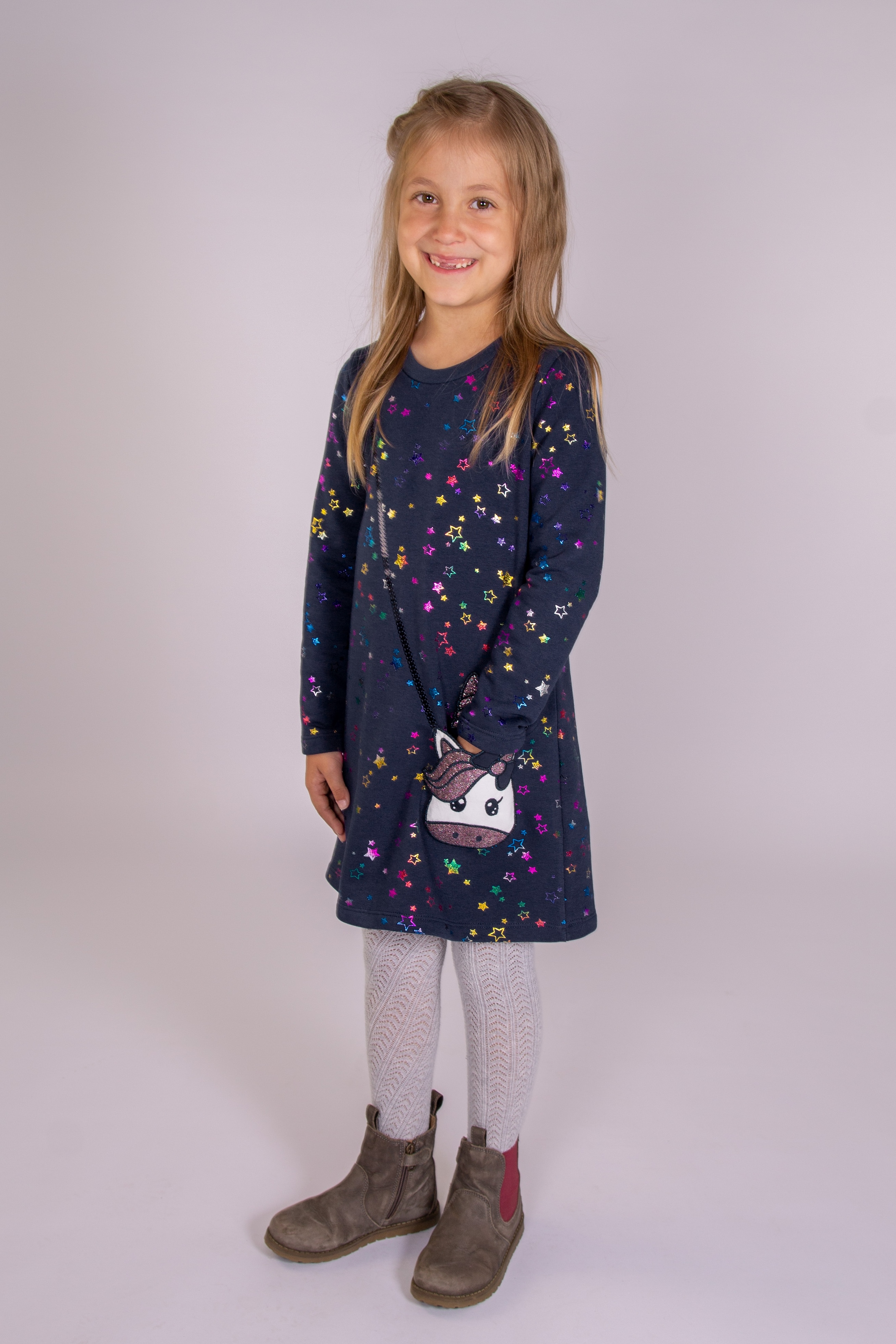 Image of happy girls Strickkleid mit tollem Einhorn-Motiv