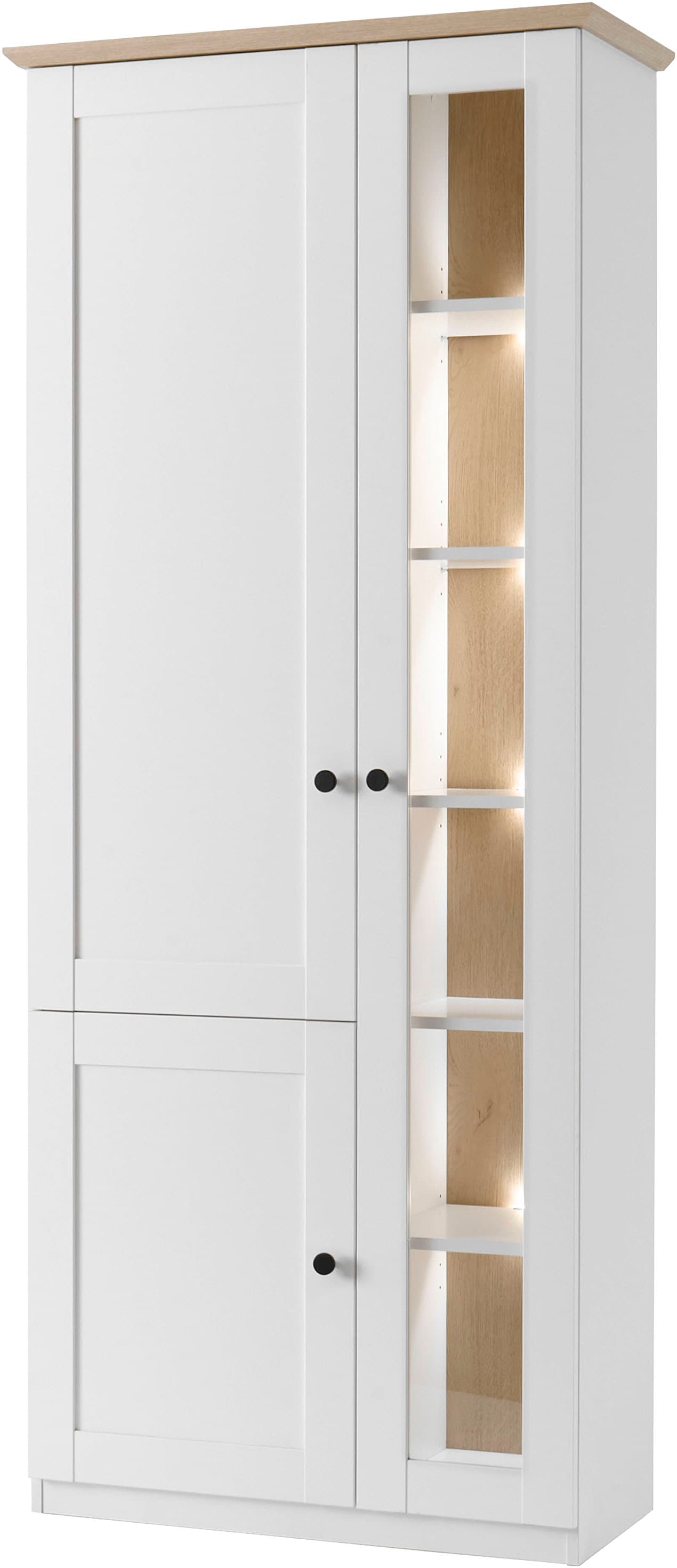 GOODproduct Vitrine »Brest, Standvitrine im Landhausstil, Glasvitrine, Vitrinenschrank« schwarze Metallgriffe, ausreichend Stauraum, Glastür, 203 cm hoch
