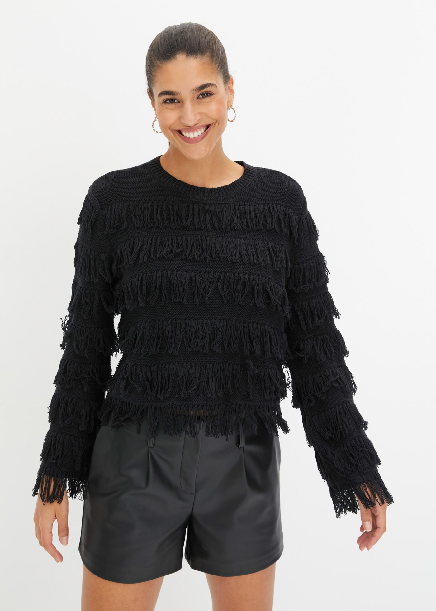 Image of bonprix Strickpullover im tollen Fransen-Look mit hohem Baumwollanteil, lässige Passform