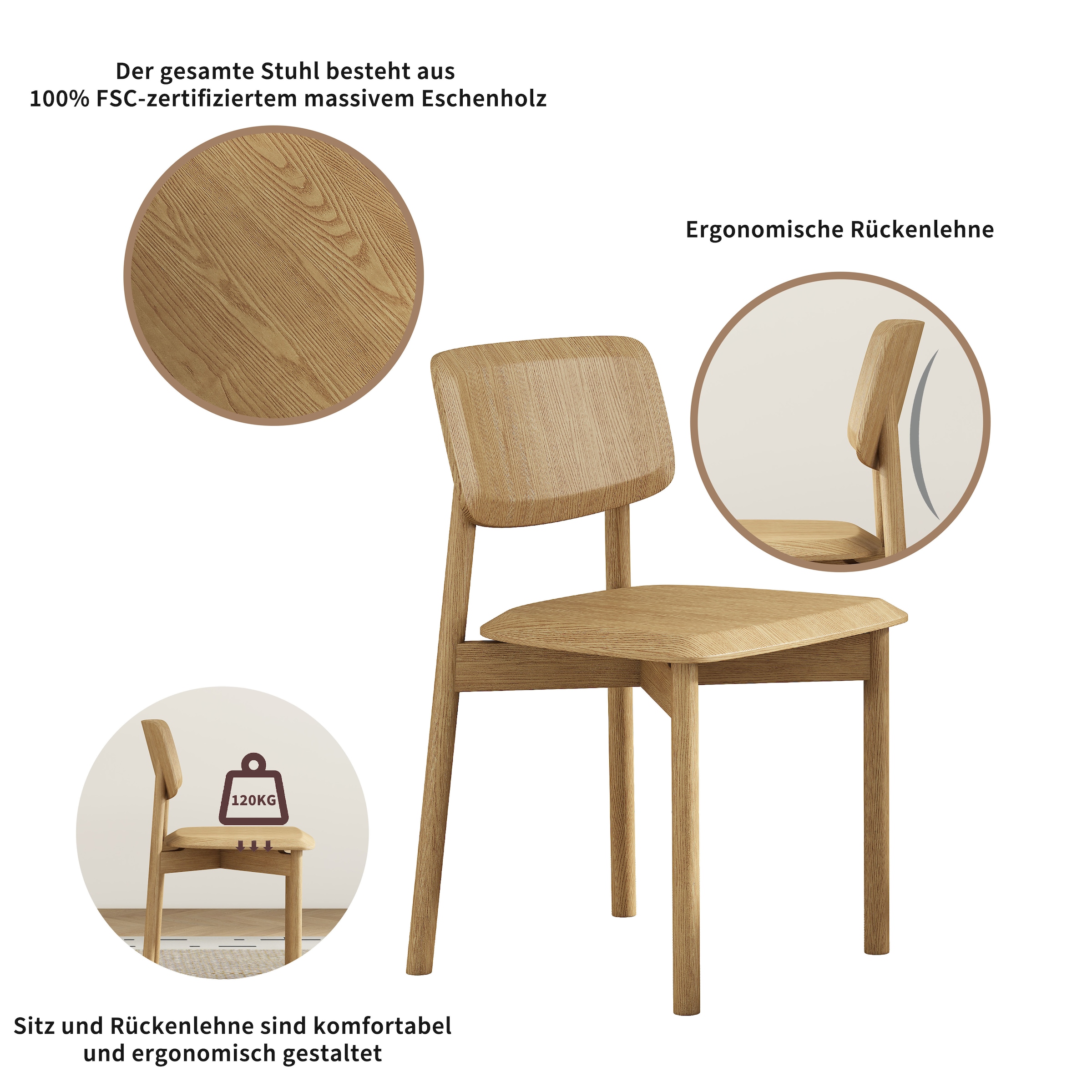GOODproduct Esszimmerstuhl »Grelia« (Set) 2 Stk.natürliche warme Eichenoptik, in zwei Farben, Sitzhöhe 46 cm