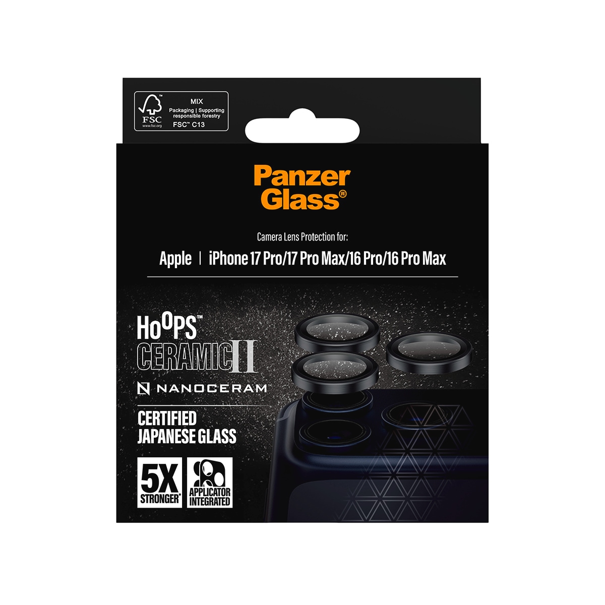 CARE by PanzerGlass Verre de protection pour appareil photo »Hoops Ceramic II Camera Lens Protector« für Apple iPhone 17 Pro/Pro Max;Apple iPhone 16 Pro/Pro Max Kameraschutz,Linsenschutz,Objektivschutz, kratz- & stossfest