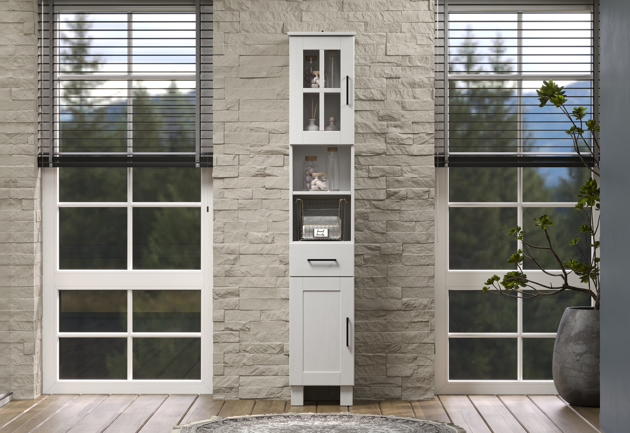 welltime Hochschrank »Ulea«, (1 St.), Badschrank aus Massivholz mit Schubkasten - Masse (B/T/H) 33/30/180 cm