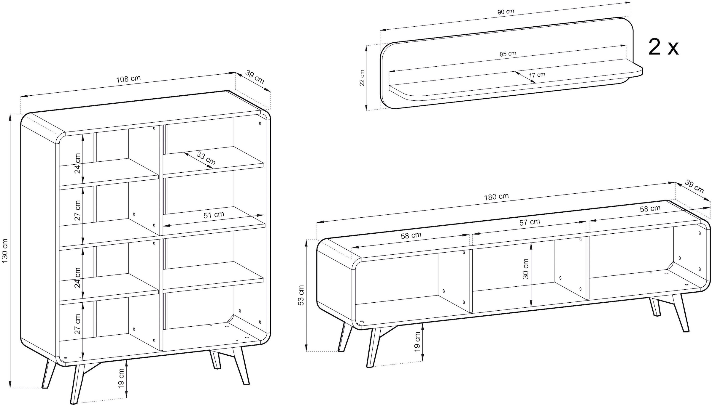 Home affaire Meuble mural »Torsby, moderne Anbauwand, Komplettset im Scandi-Stil« Set, 4 cuis tlg.