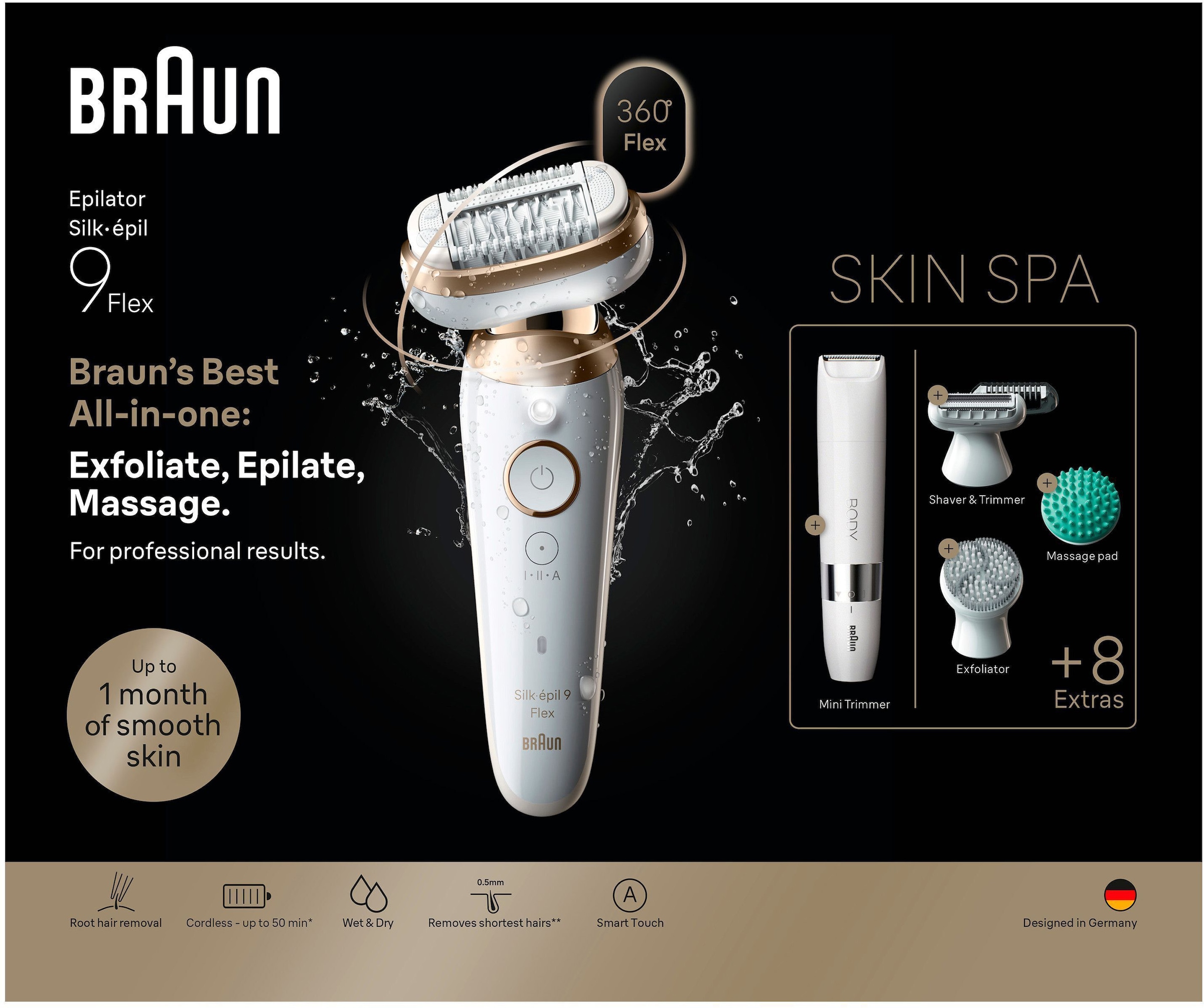 Braun Épilateur »Silk-épil Flex SkinSpa 9 SES9-481 3D (Modell 2026) 9-681 (Modell 2025)« Ensemble tout-en-un, épilateur FaceSpa & mini-rasoir pour le visage