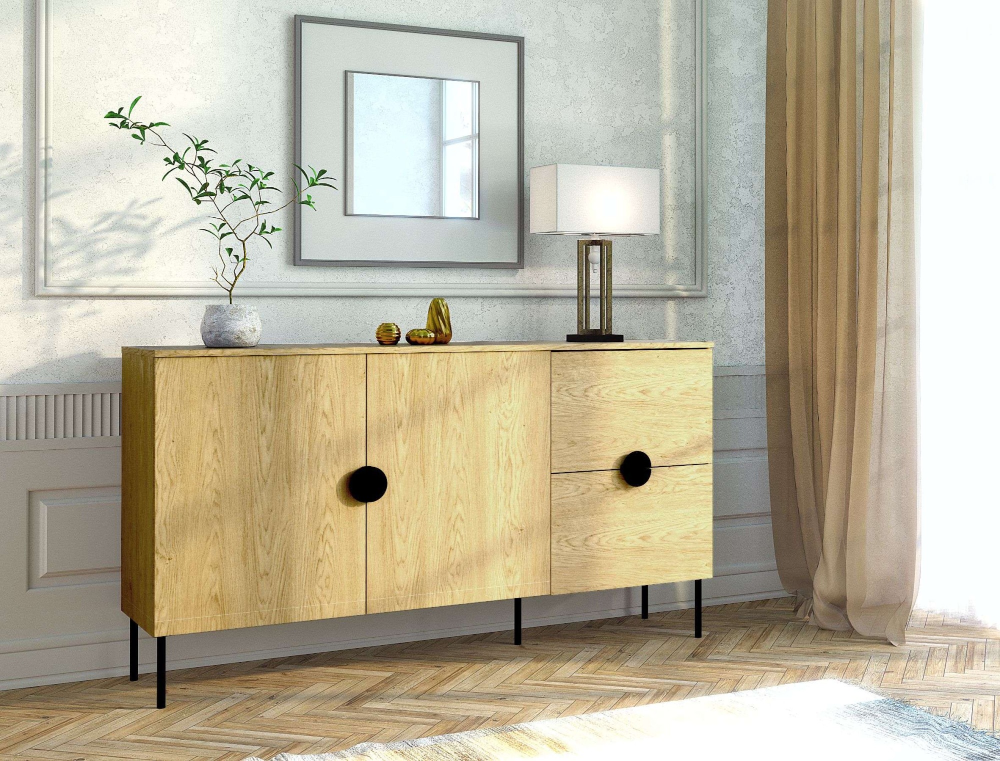 Image of Home affaire Kommode "BELLOT Sideboard mit 2 Schubladen und 2 Türen, B/T/H: 213/40/87,6 cm" Schubkastenkommode mit Metallgriffen und viel Stauraum