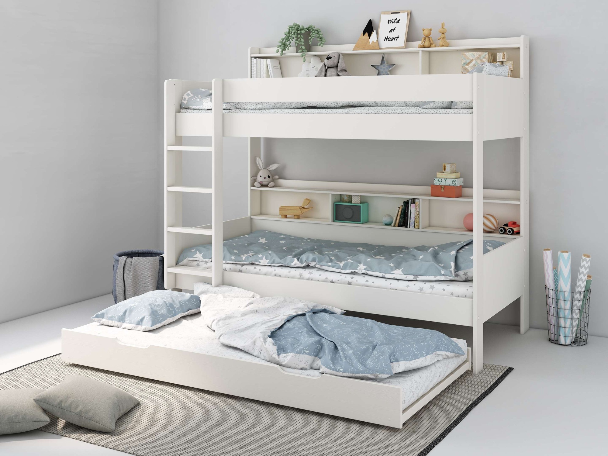 Lüttenhütt Etagenbett »JAIME, Stockbett, mit Regalen, Schublade als Ausziehbett optional«, (ca. 186x115x204 Höhe/Breite/Länge), FSC® zertifiziertes Massivholz, viel Stauraum und Abstellfläche