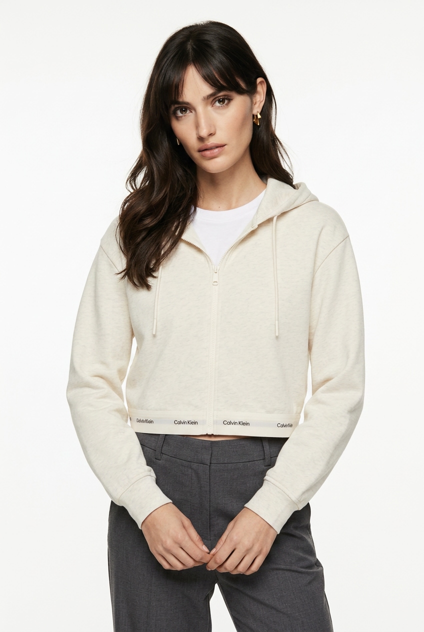 Image of Calvin Klein Kapuzensweatjacke "LOGO WAIST CROPPED" mit Kapuze, kurze From, Logoschriftzug am Bund