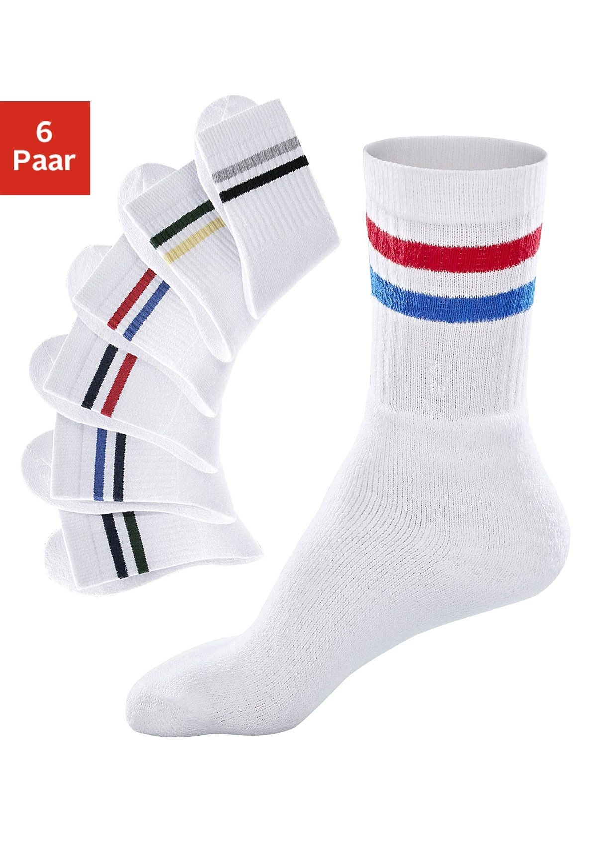 Go in Freizeitsocken, (Set, 6 Paar), mit farbigen Streifen