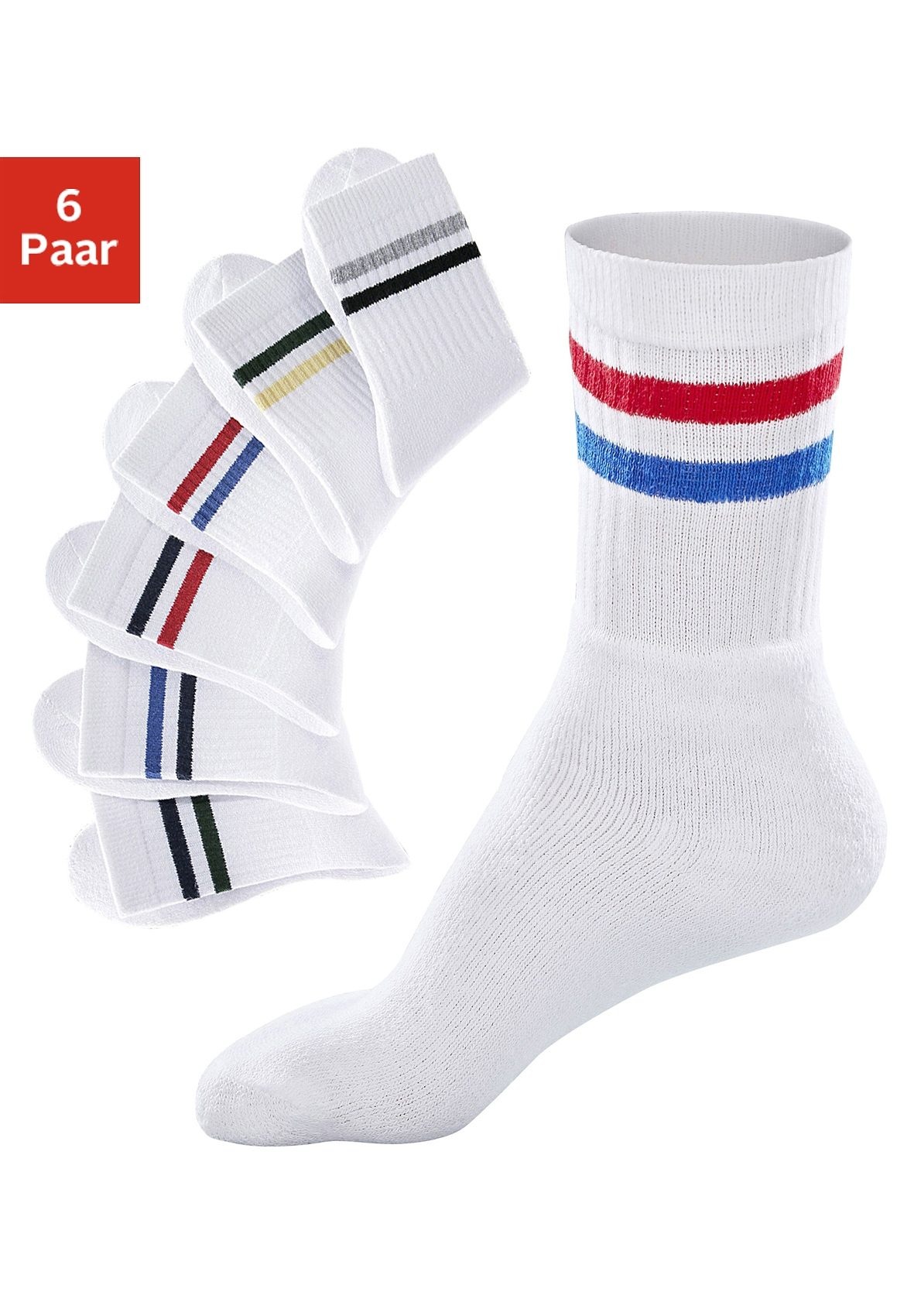 Image of Go in Freizeitsocken "Tennissocken Damen Herren Kinder Sportsocken Ringel Baumwollmischung" Packung, 6 Paar tlg. mit Frottee, mit verstärkter Ferse & Spitze